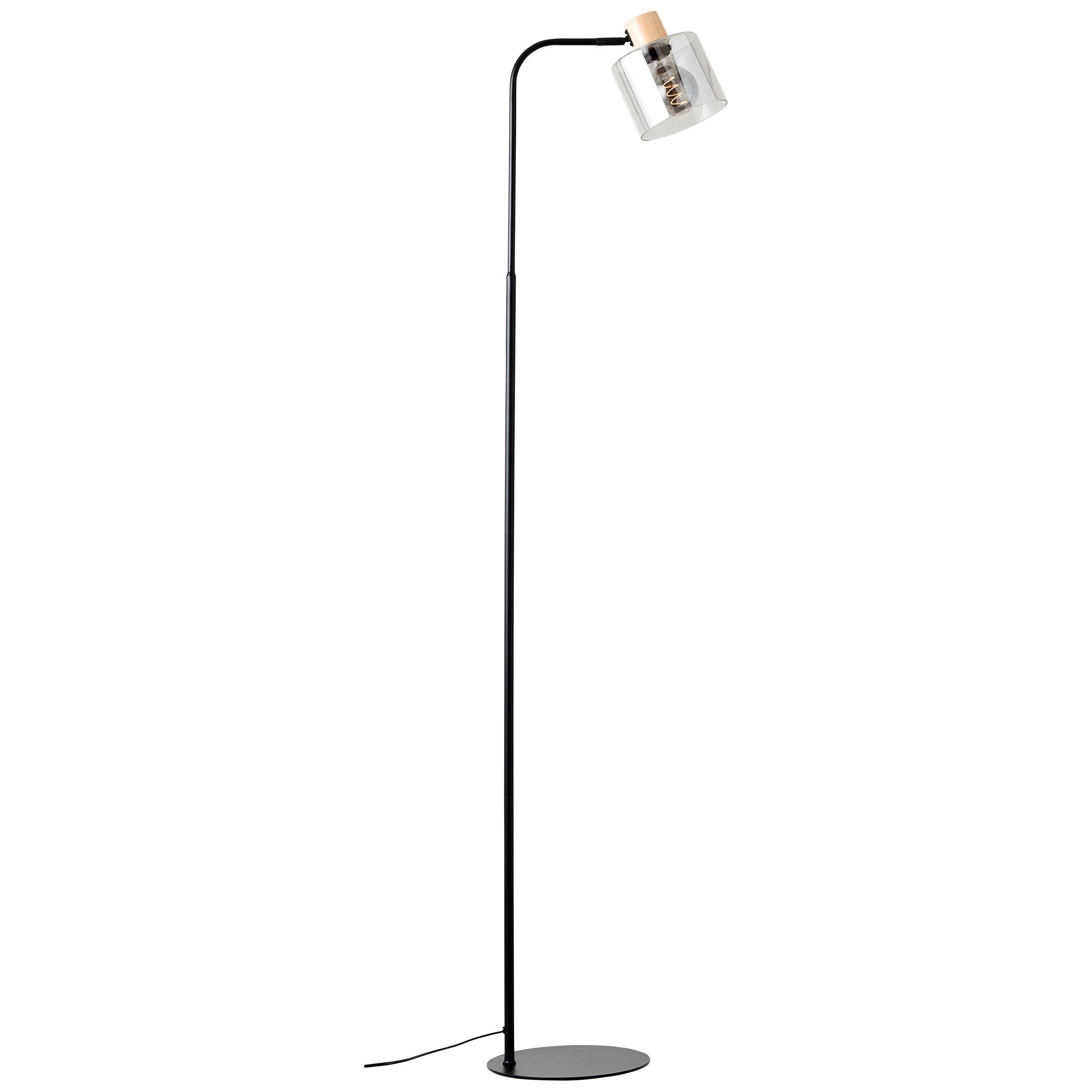 Brilliant Leuchten Staande lamp Weald Hoogte 160 cm, E27, metaal/glas/hout, zwart/rook/hout