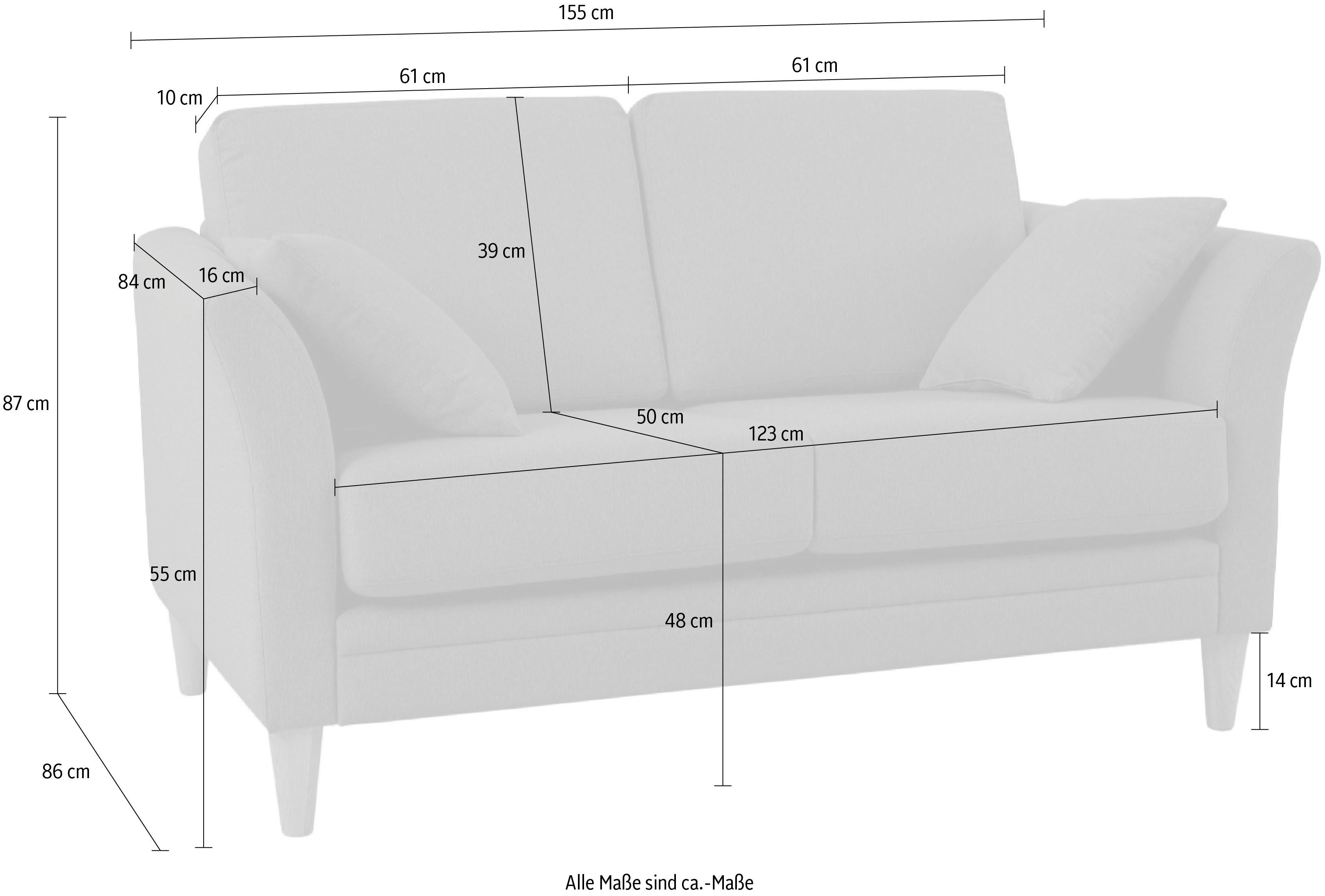 Home affaire 2-zitsbank Arellano, breedte 155 cm klassiek ontwerp, 2 sierkussens inbegrepen, fijn geweven stof