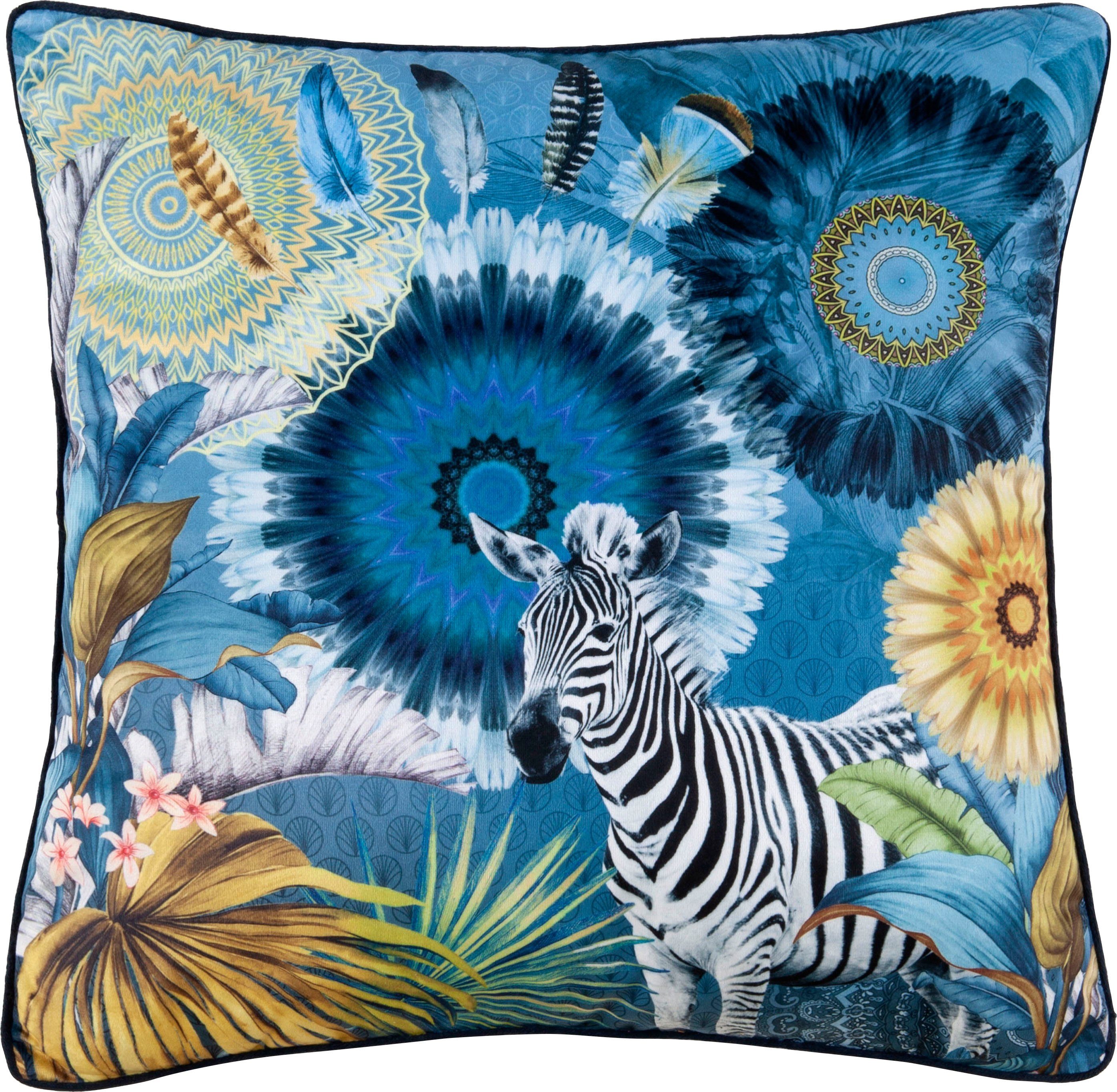 hip Sierkussen Laska Met vulling, 1 stuk, Met Bies, 30x60, Omkeerbaar, Zacht, Zebra, Blauw (1 stuk)