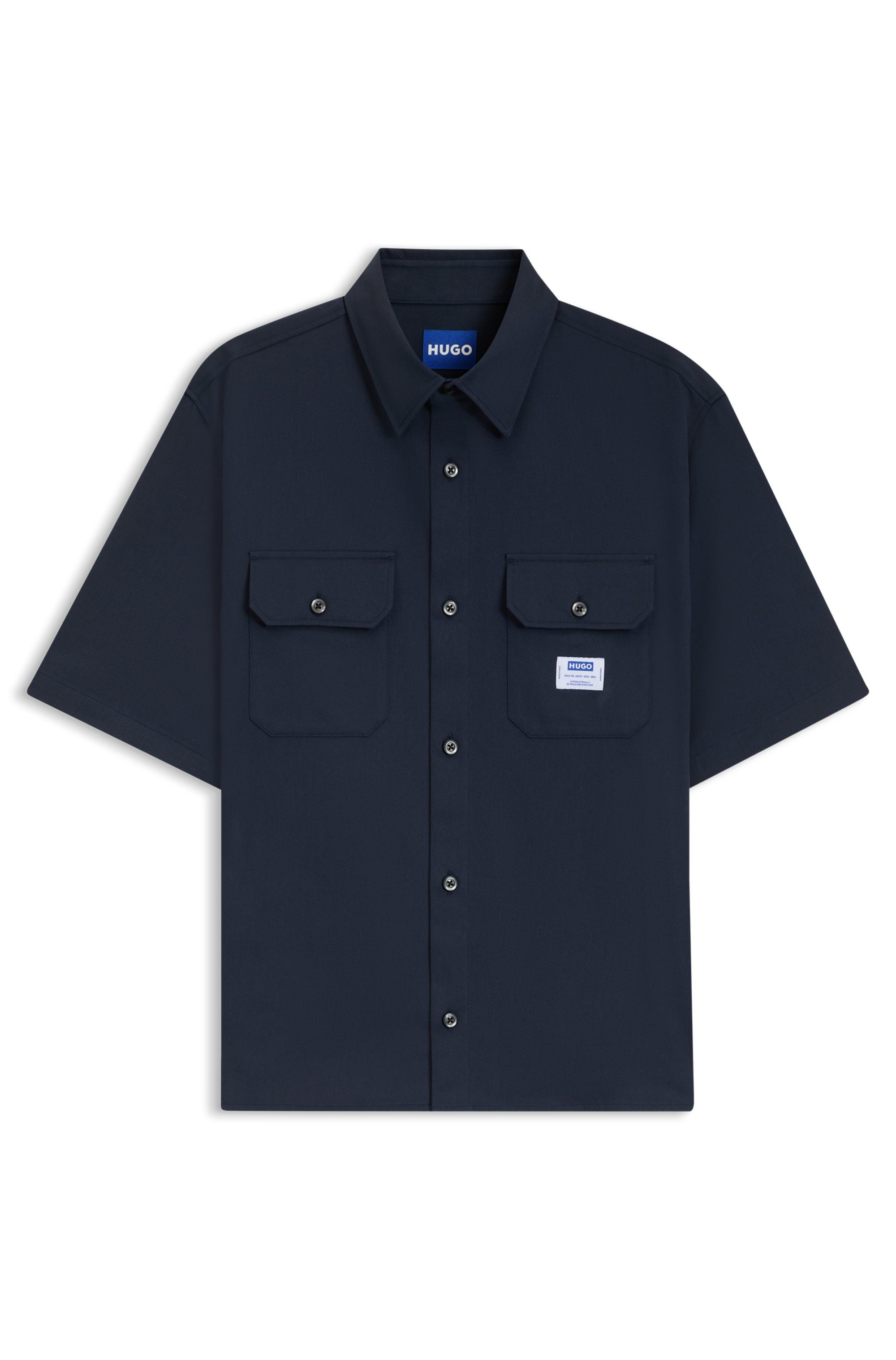 HUGO Blue Overhemd met korte mouwen Ekyno met contrasterend logo-badge op de borst