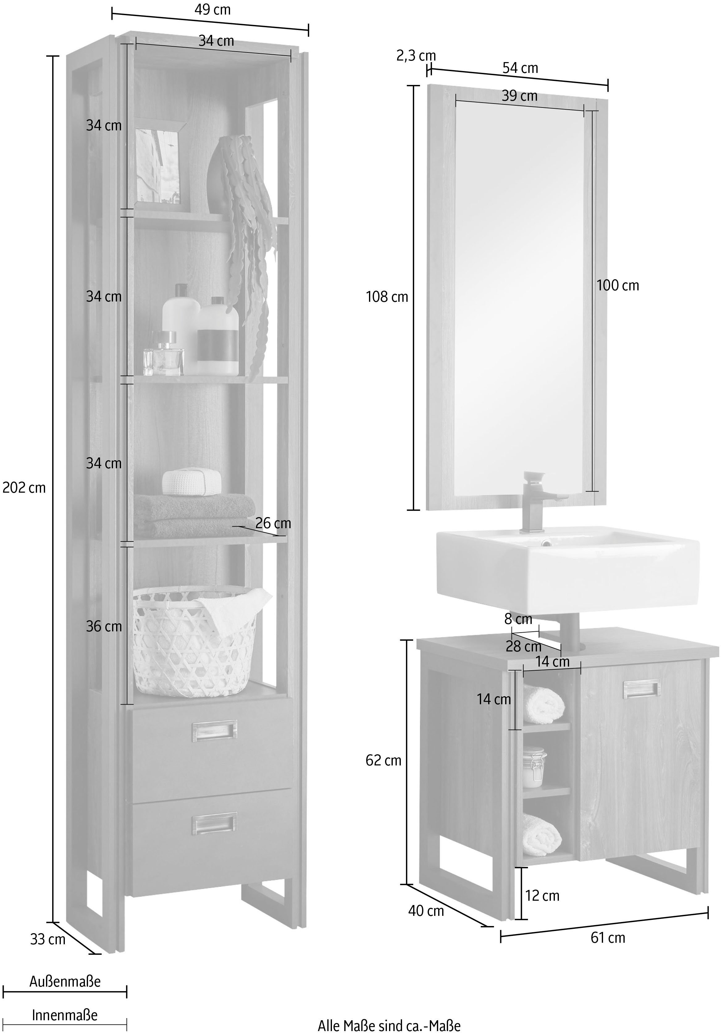 Home affaire Badkamerserie Detroit, badkamer in industriële stijl, 3-delig badkamer (set, 3-delig)