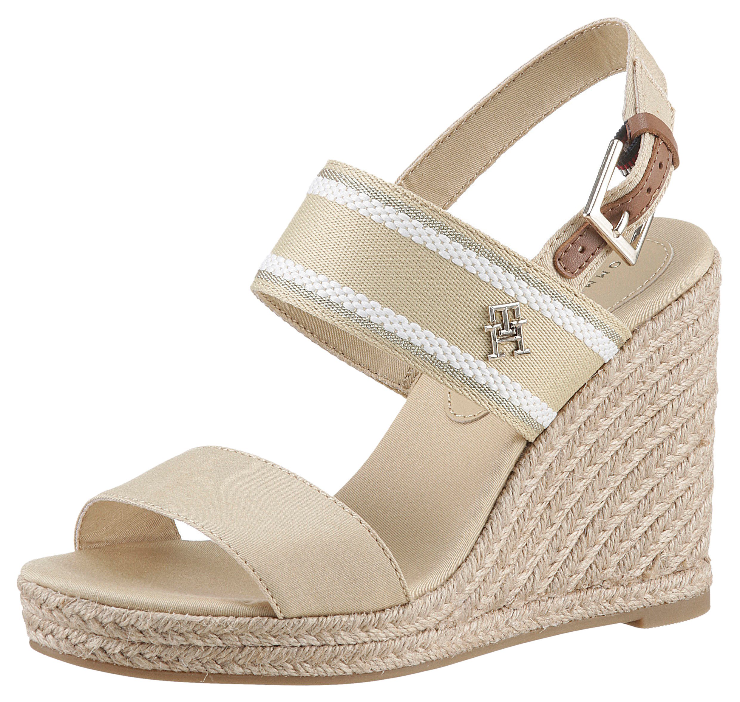 Tommy Hilfiger Sleehaksandaaltjes WEBBING HIGH WEDGE SANDAL , zomerschoen, sandaal, wig hak, met zij th-label