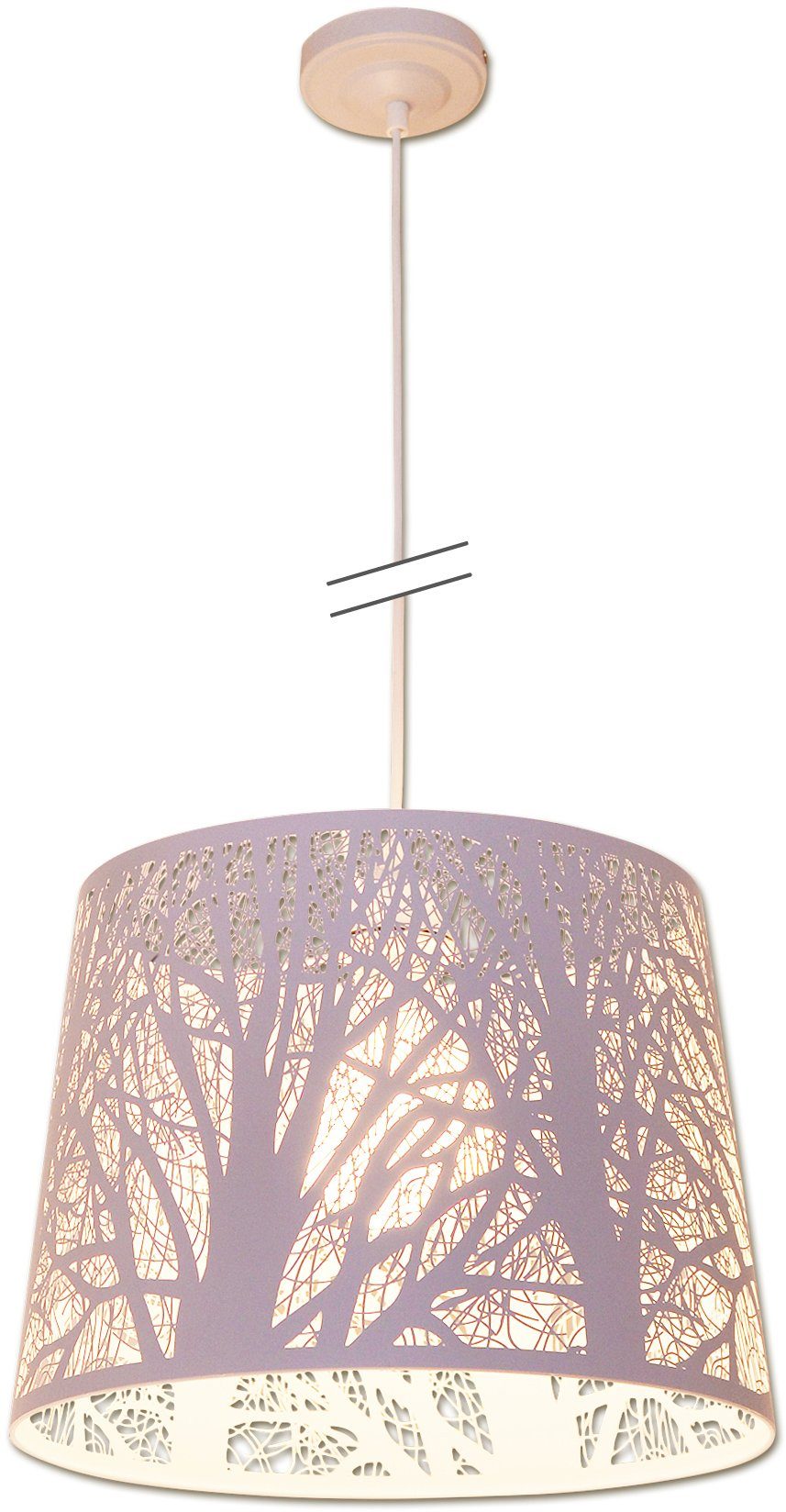 näve Hanglamp White wood Kap met takdecor wit 1xE27 hoogte 110 cm max. 60W