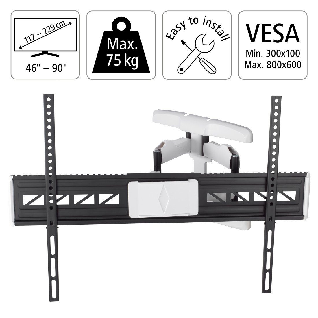 Hama Tv-wandhouder Draaibaar, volledig beweeglijk, 117 - 229 cm (46"-90"), 50", 55", 65", 75"