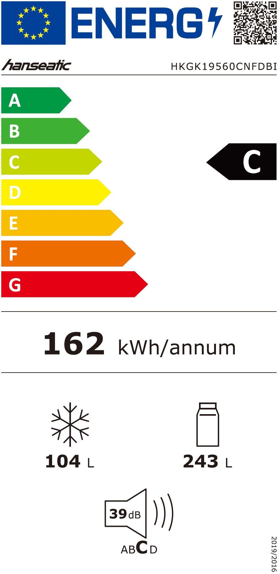 Hanseatic Koel-vriescombinatie HKGK19560CNFDI Snelle vriesfunctie, Eco-modus, NoFrost, Display, Deuralarm