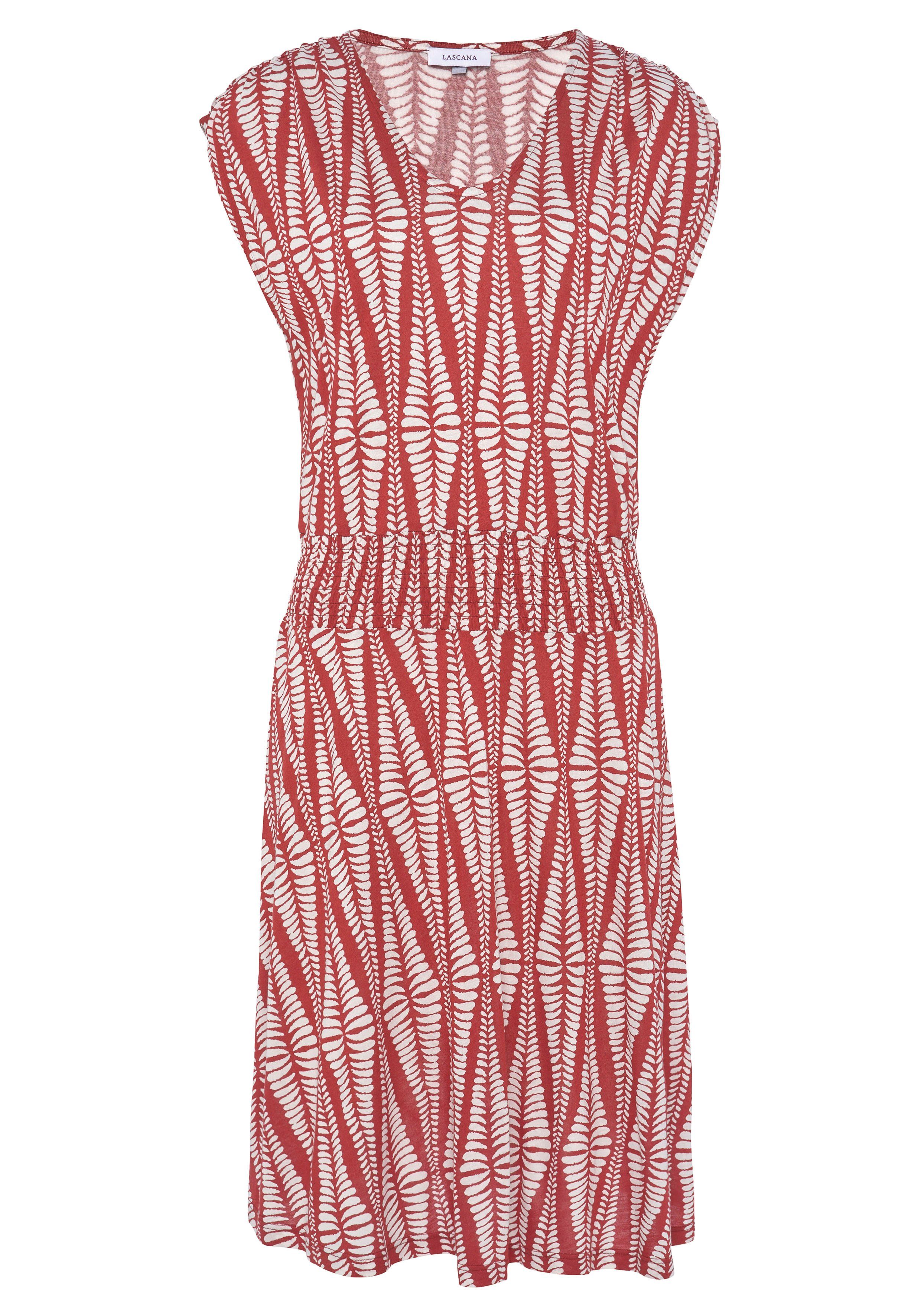 Lascana Jerseyjurk met brede smockband kort zomerjurk met alloverprint