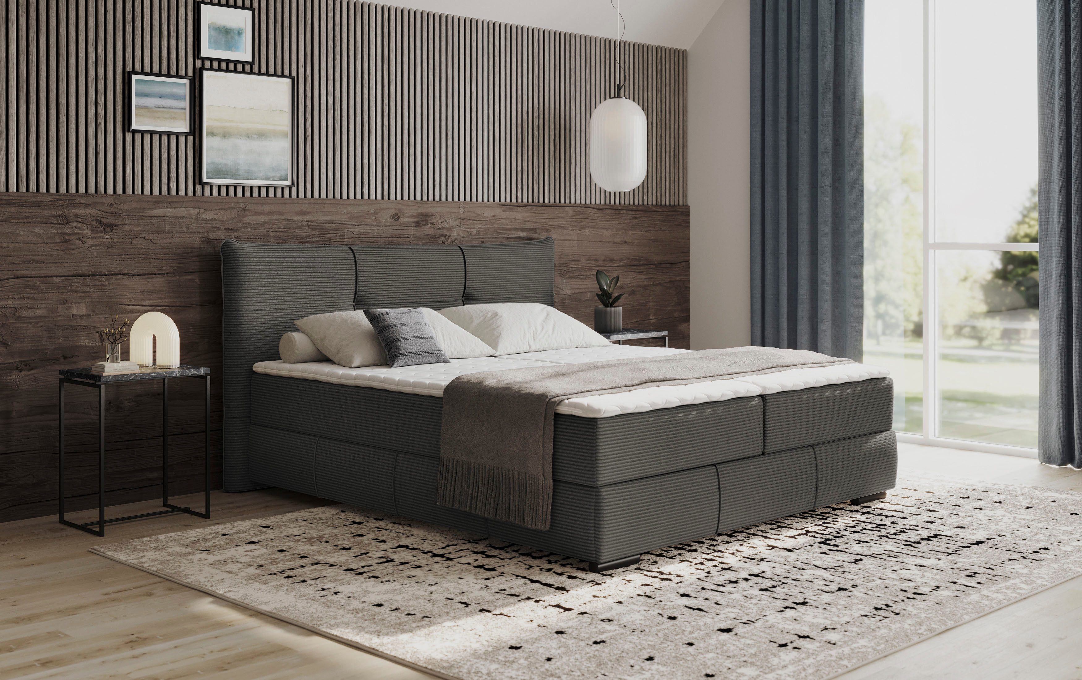 Mr. Couch INOSIGN Boxspring Brewdley met bedkist, incl. matras Topmatras en sierkussen, in verschillende hardheden beschikbaar boxsprings grijs
