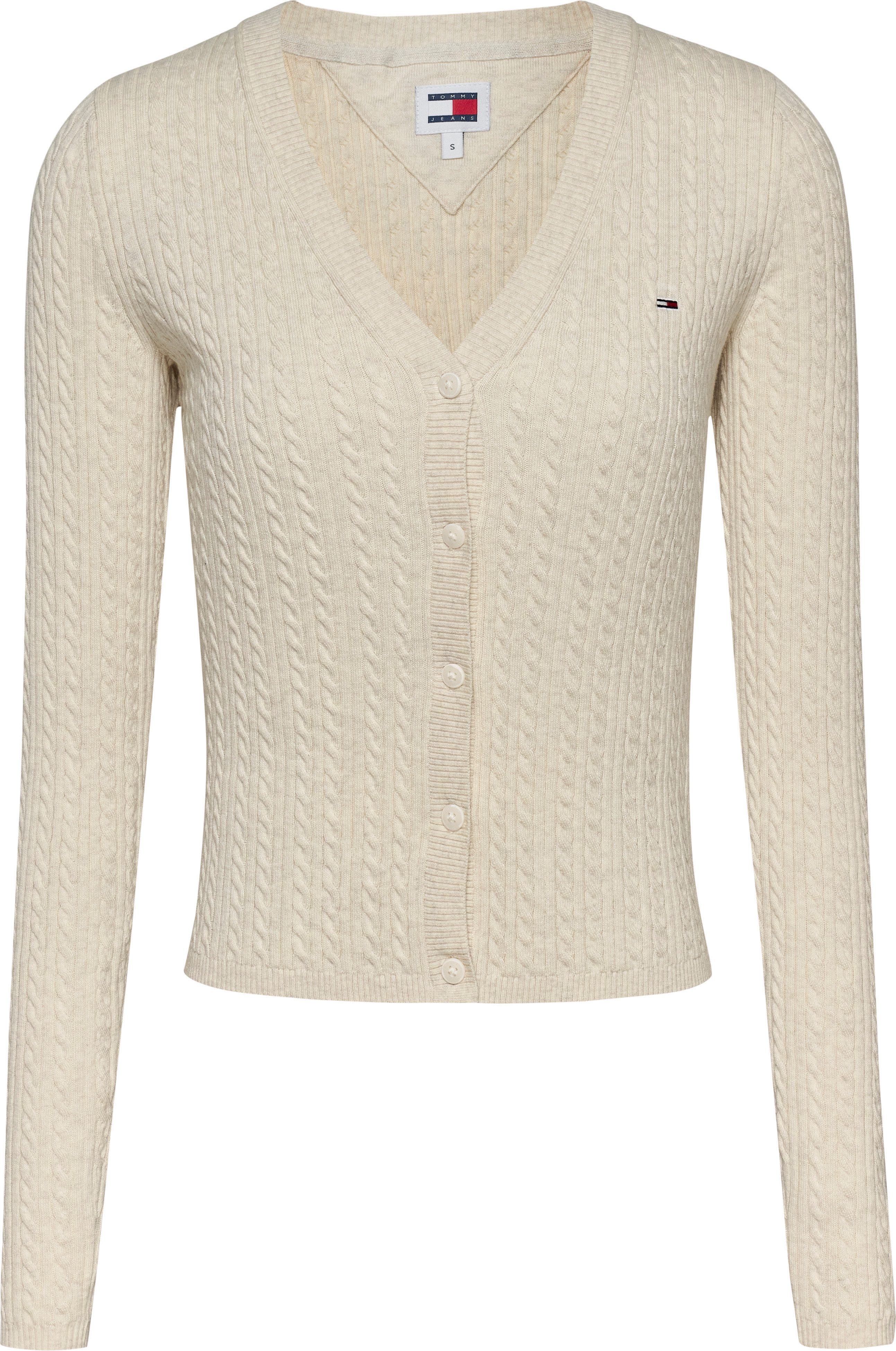 TOMMY JEANS Vest TJW CABLE ESSENTIAL CARDIGAN met kabelpatroon, logo-borduursel