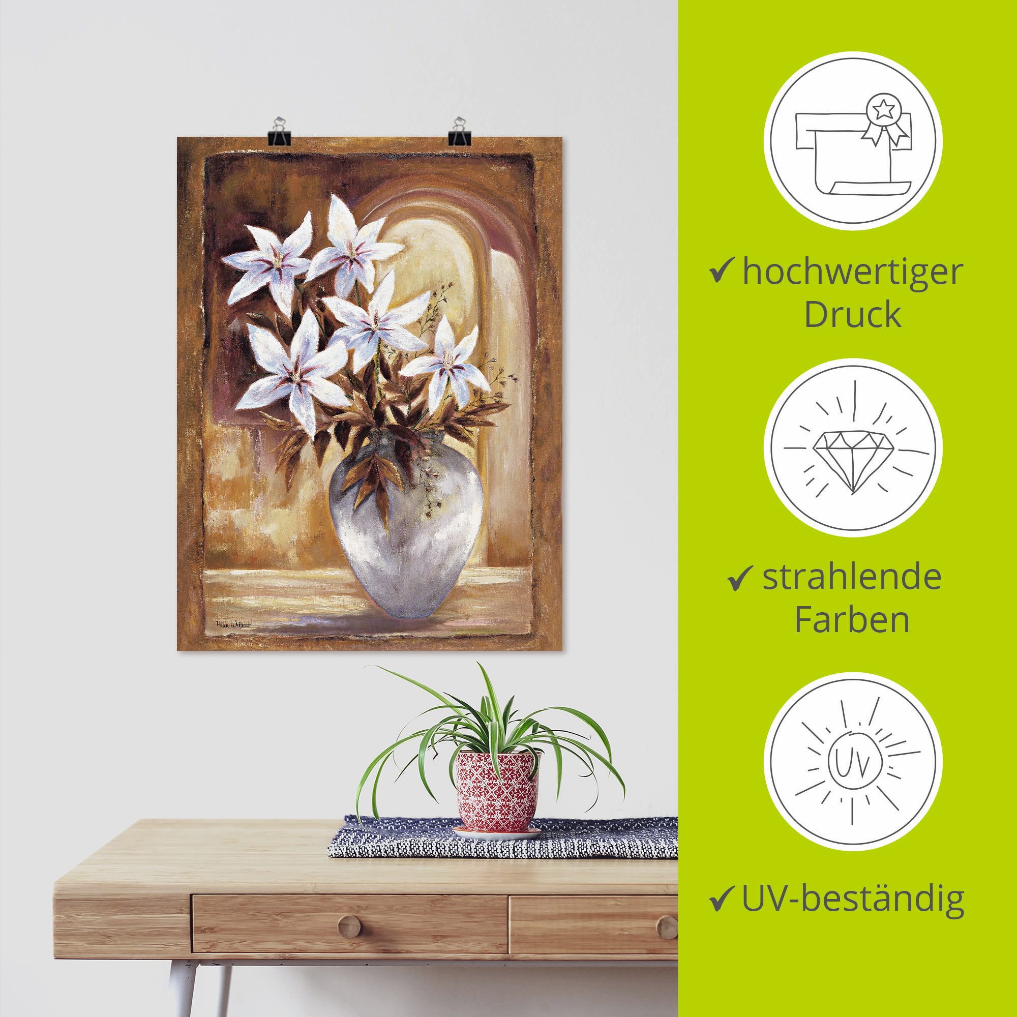 Artland Artprint Witte bloemen in vaas II als artprint op linnen, poster in verschillende formaten maten