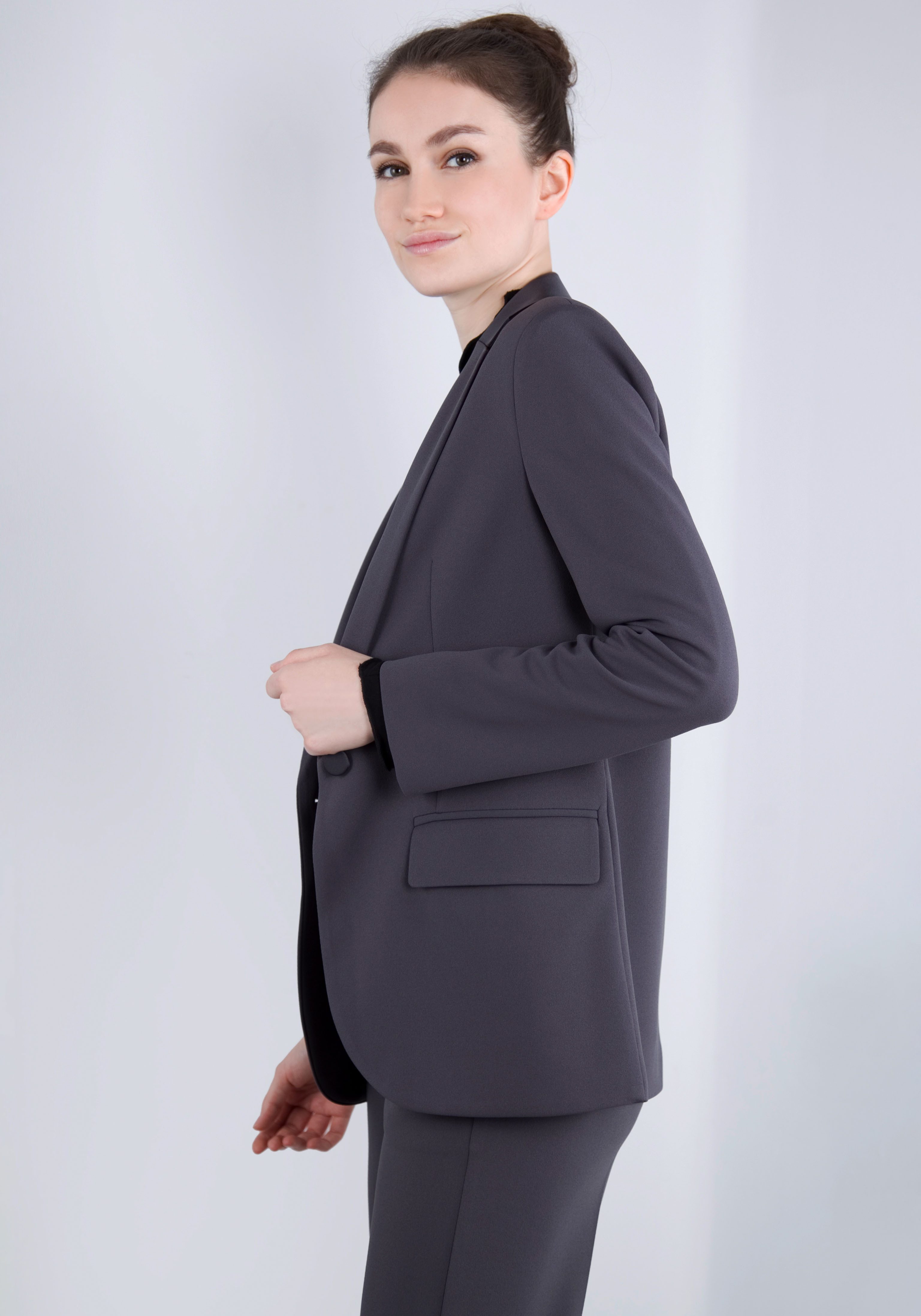 IMPERIAL Lange blazer met satijnen details en stretch