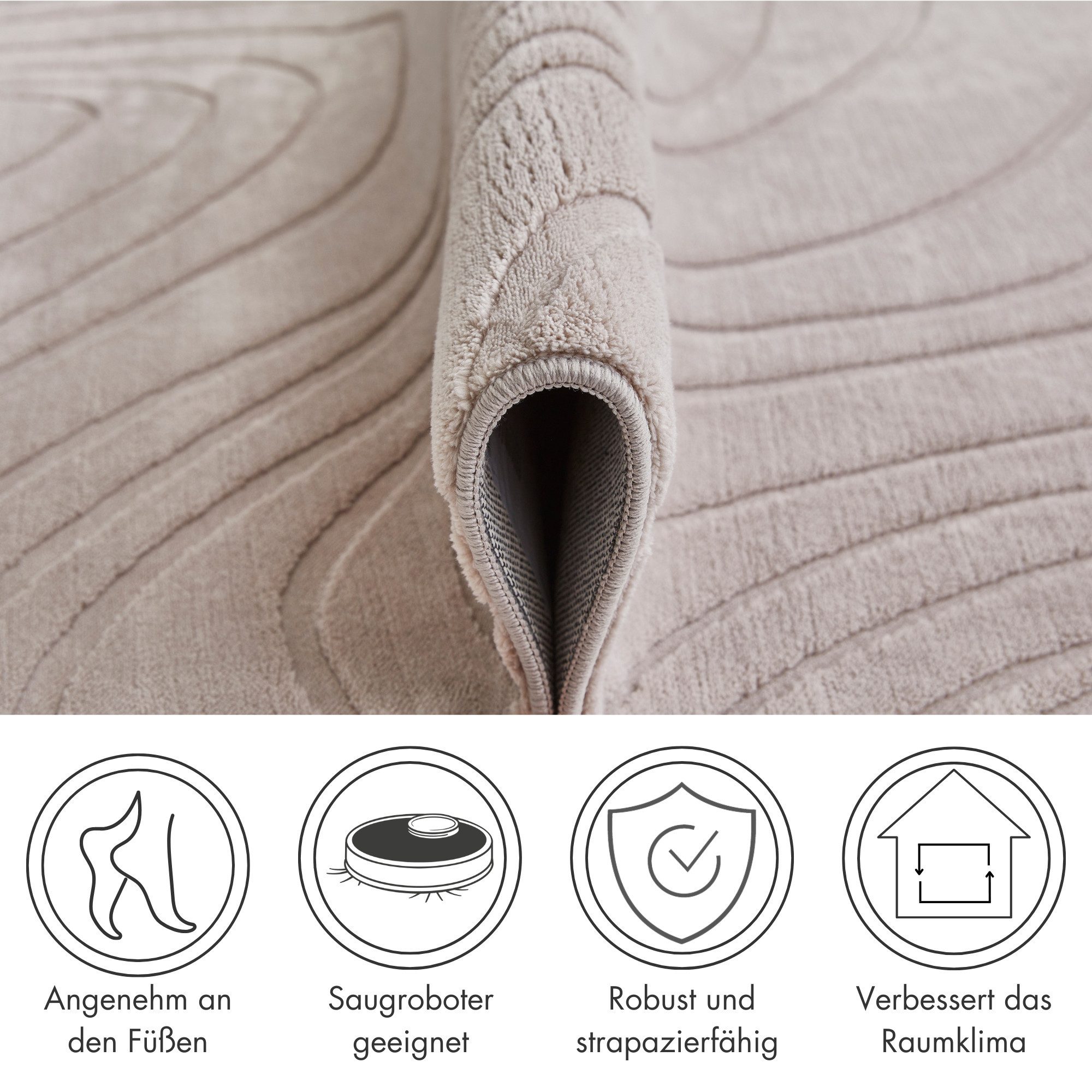 Andiamo Vloerkleed DALE Uni kleuren, hoog-laag structuur, carving-effect, woonkamer