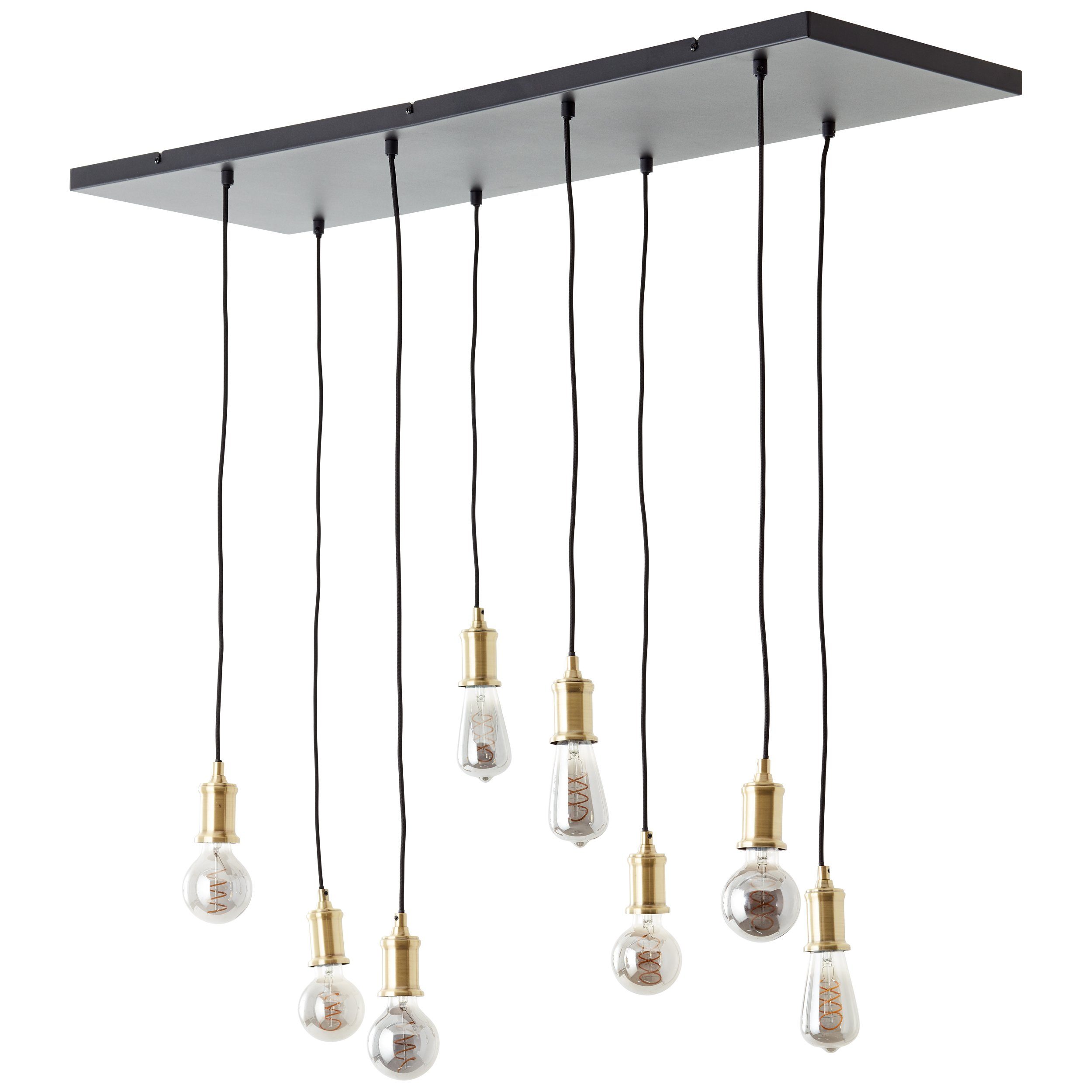 Brilliant Leuchten Hanglamp Darcia 133 x 35 x 110 cm, 8 x e27, inkortbaar, metaal, messingkleurig/zwart (1 stuk)