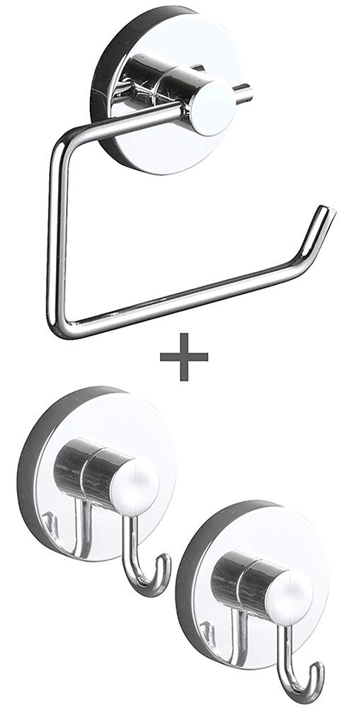 WENKO Toiletrolhouder Vacuum-Loc model Milazzo incl. 2 wandhaken, bevestiging zonder boren (set) wc-accessoires zilver(kleur)