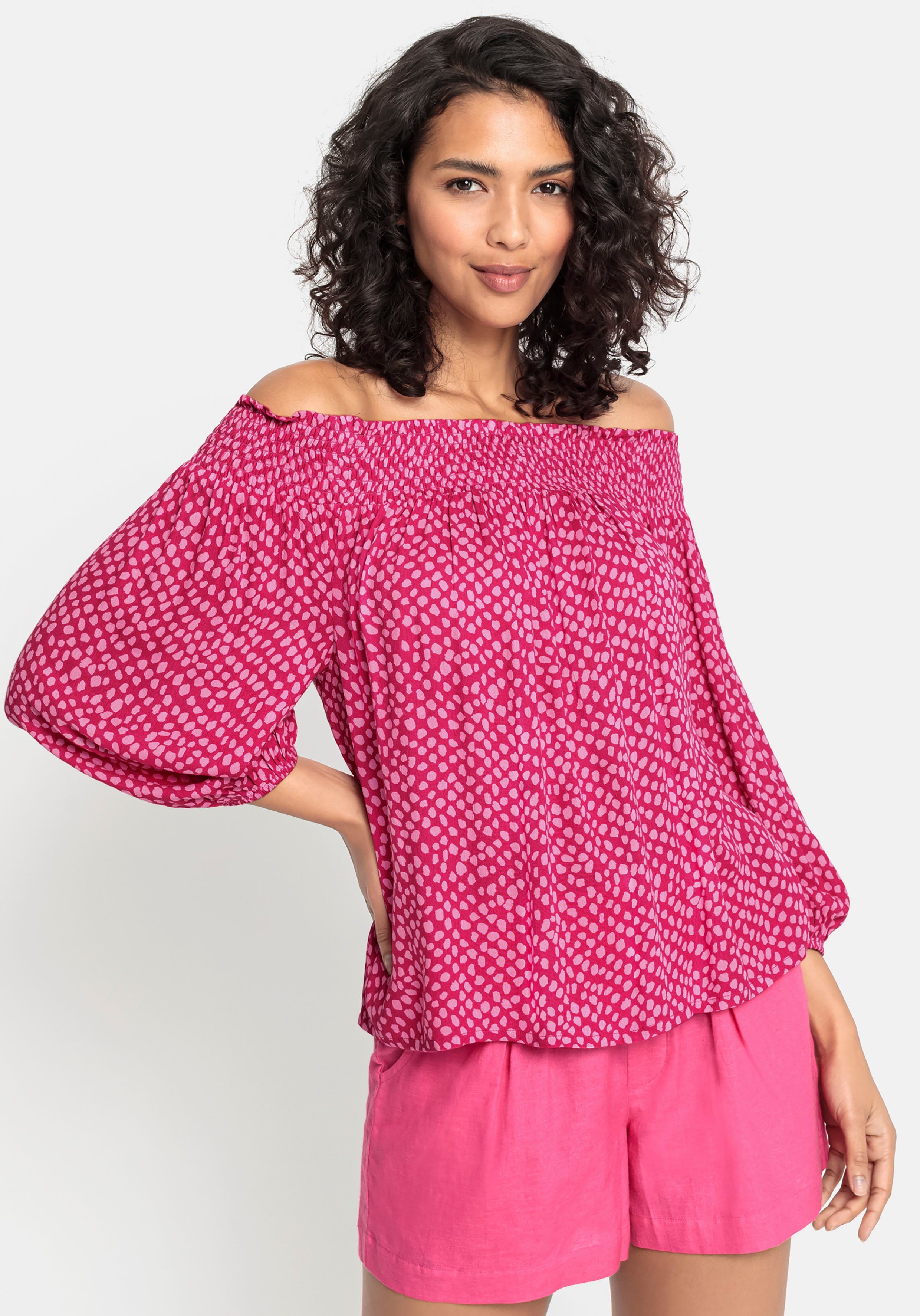 Lascana Blouse met carmenhals in een lichte gekreukte crinkle look, damesblouse, off-the-shoulder