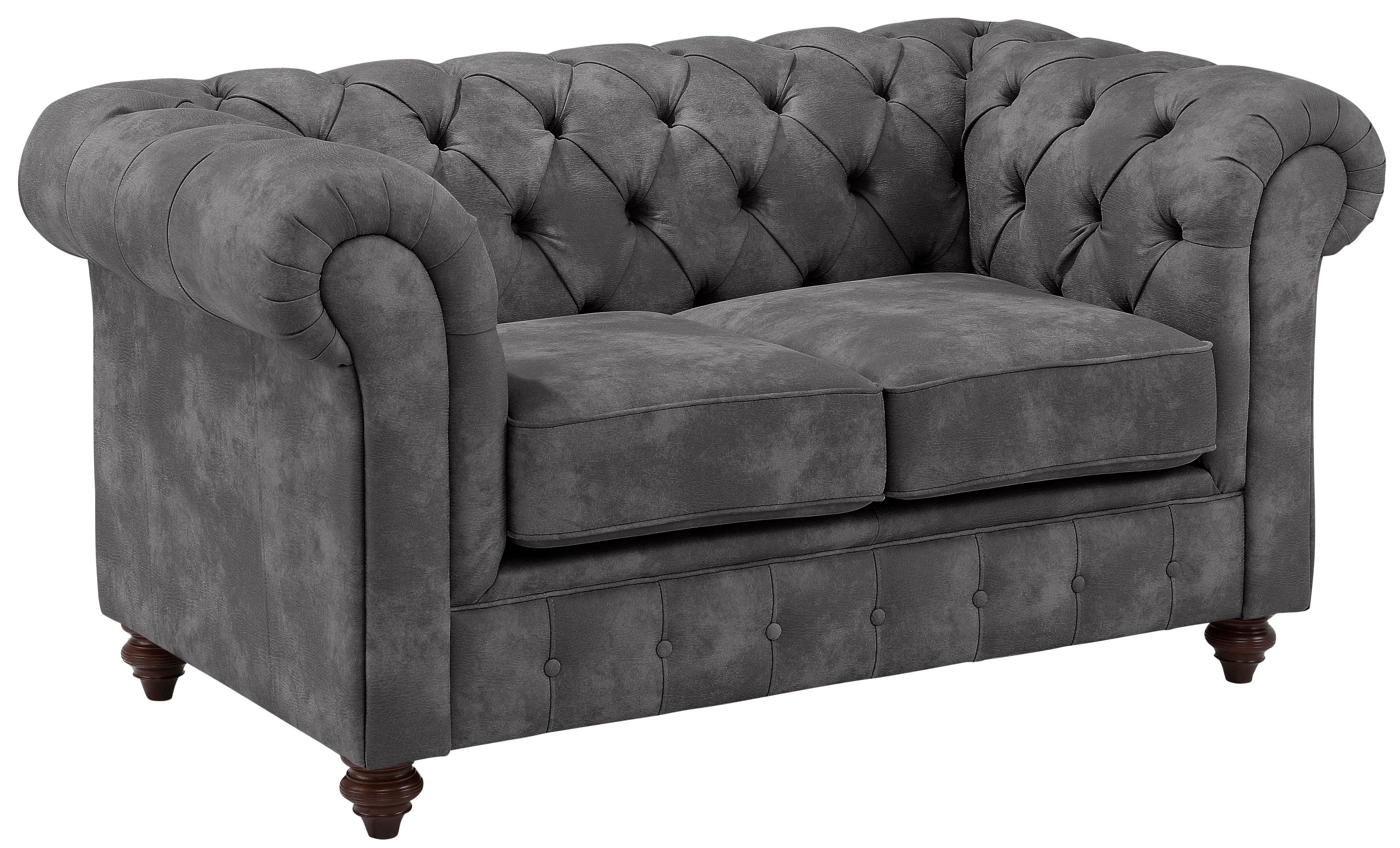 Home affaire Chesterfield-bank Chesterfield 2-zits B/D/H: 150/89/74 cm met hoogwaardige knoopdetails, ook in leer