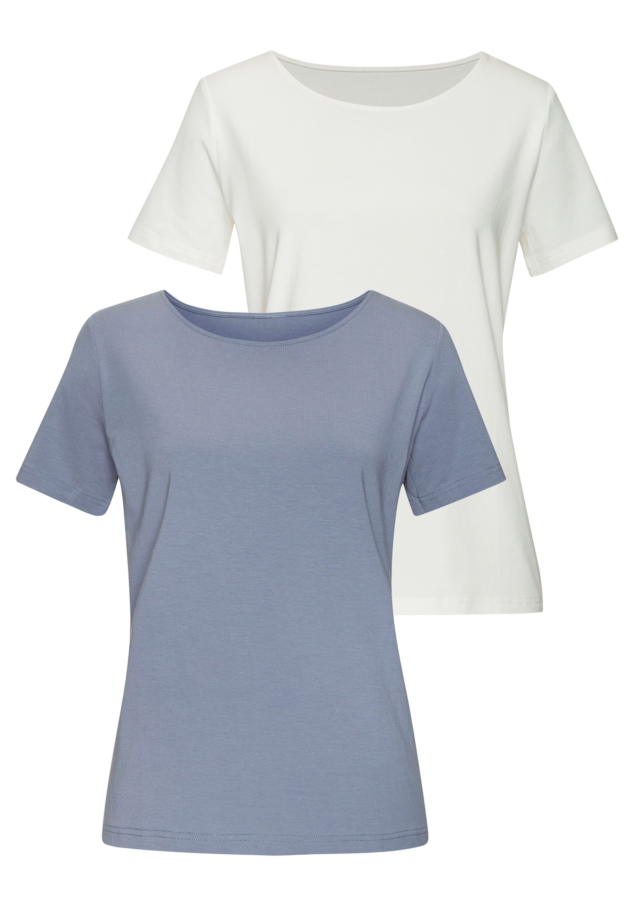 Lascana T-shirt Met ronde hals van elastische katoen-modal kwaliteit (Set van 2)