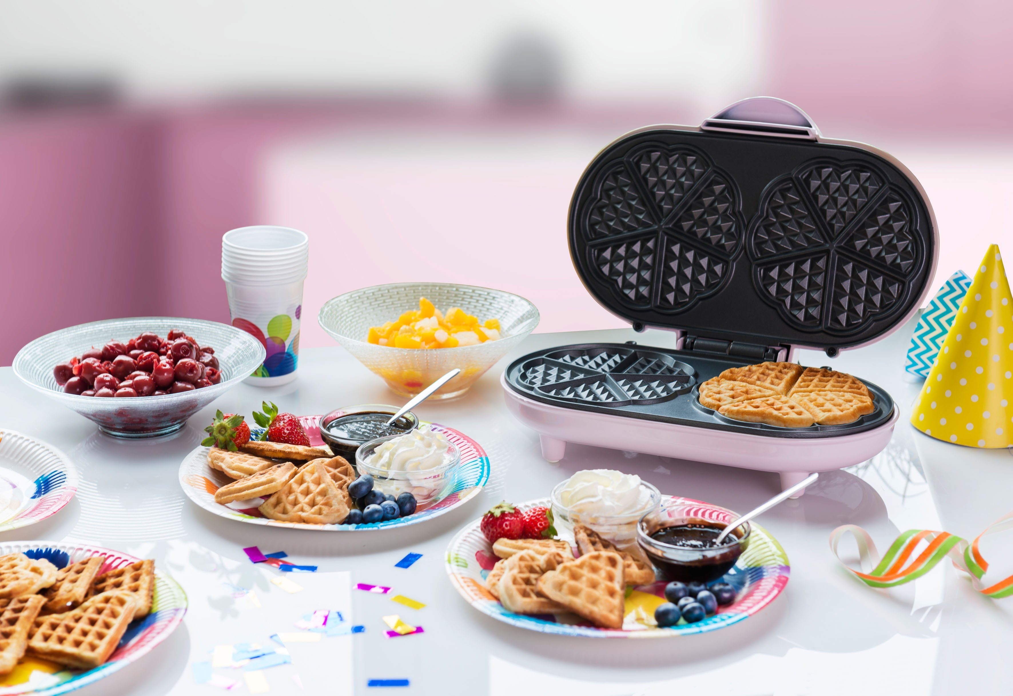 bestron Wafelijzer ADWM1000P dubbel-wafelmaker voor klassieke hartvormige wafels, antiaanbaklaag