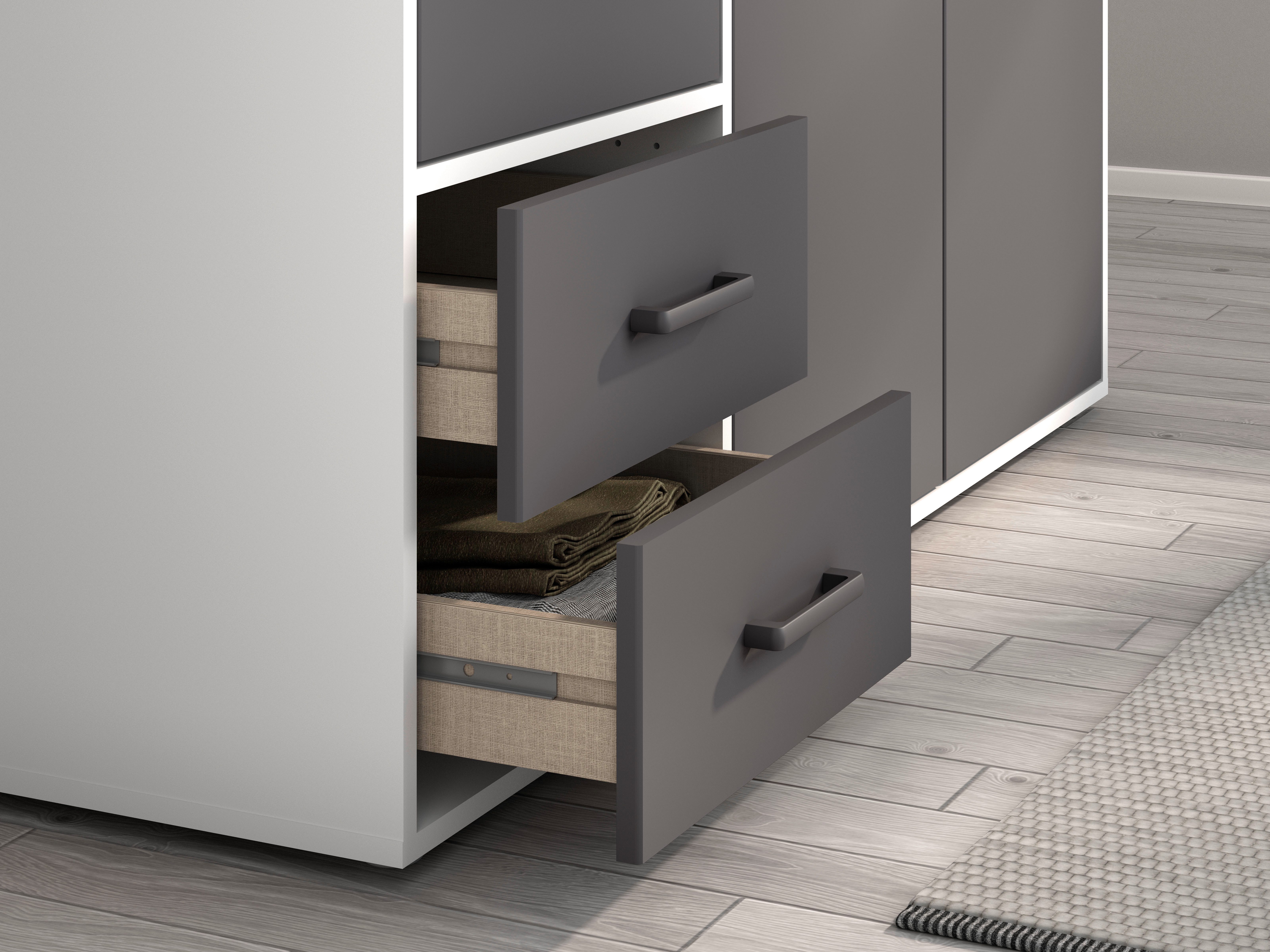 rauch Draaideurkast Kledingkast kast garderobe linnenkast VOYAGER moderne grepen in grijs metallic met buitenlades made in germany