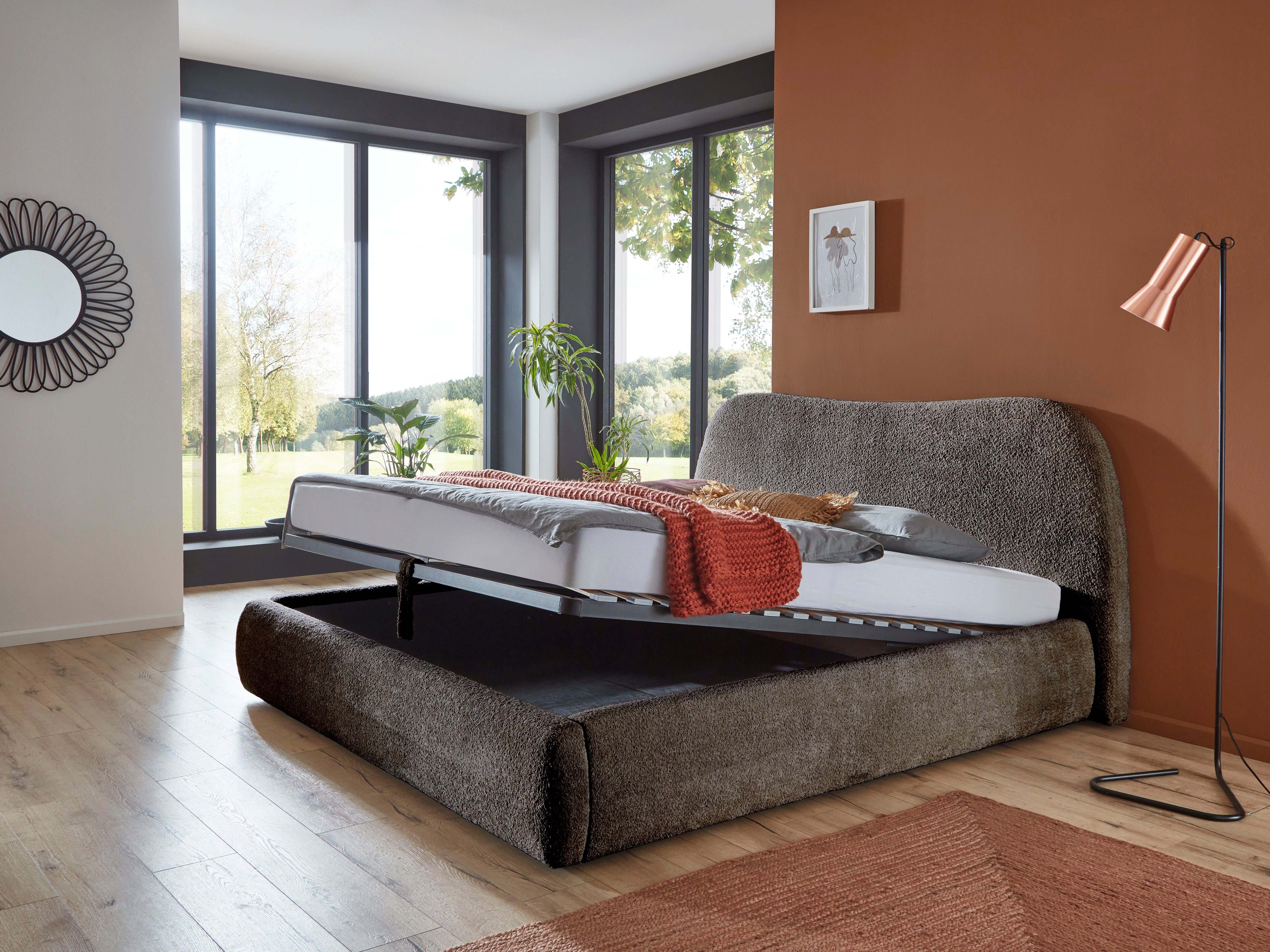 ATLANTIC home collection Gestoffeerd bed Sophie met of zonder opbergruimte, hoogwaardige bouclé bekleding