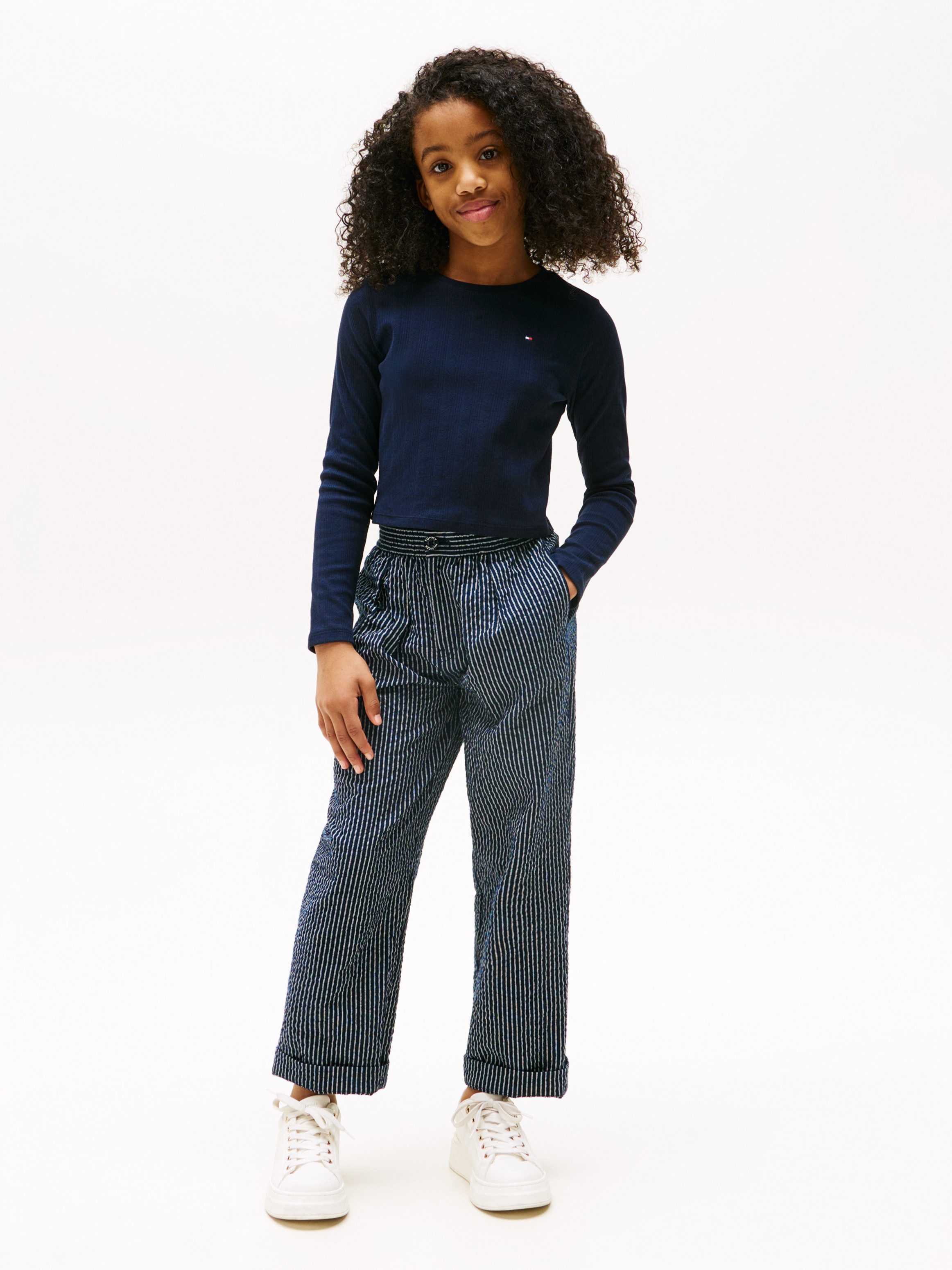 Tommy Hilfiger Shirt met lange mouwen POINTELLE TOP LS voor kinderen tot 16 jaar, met logo-print