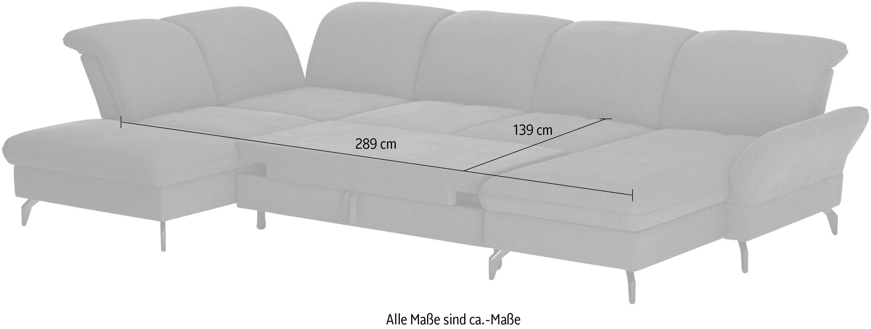 sit&more Zithoek Leandro U-vorm Naar keuze met bed, hoofdbord en armleuningfunctie, en bedkist