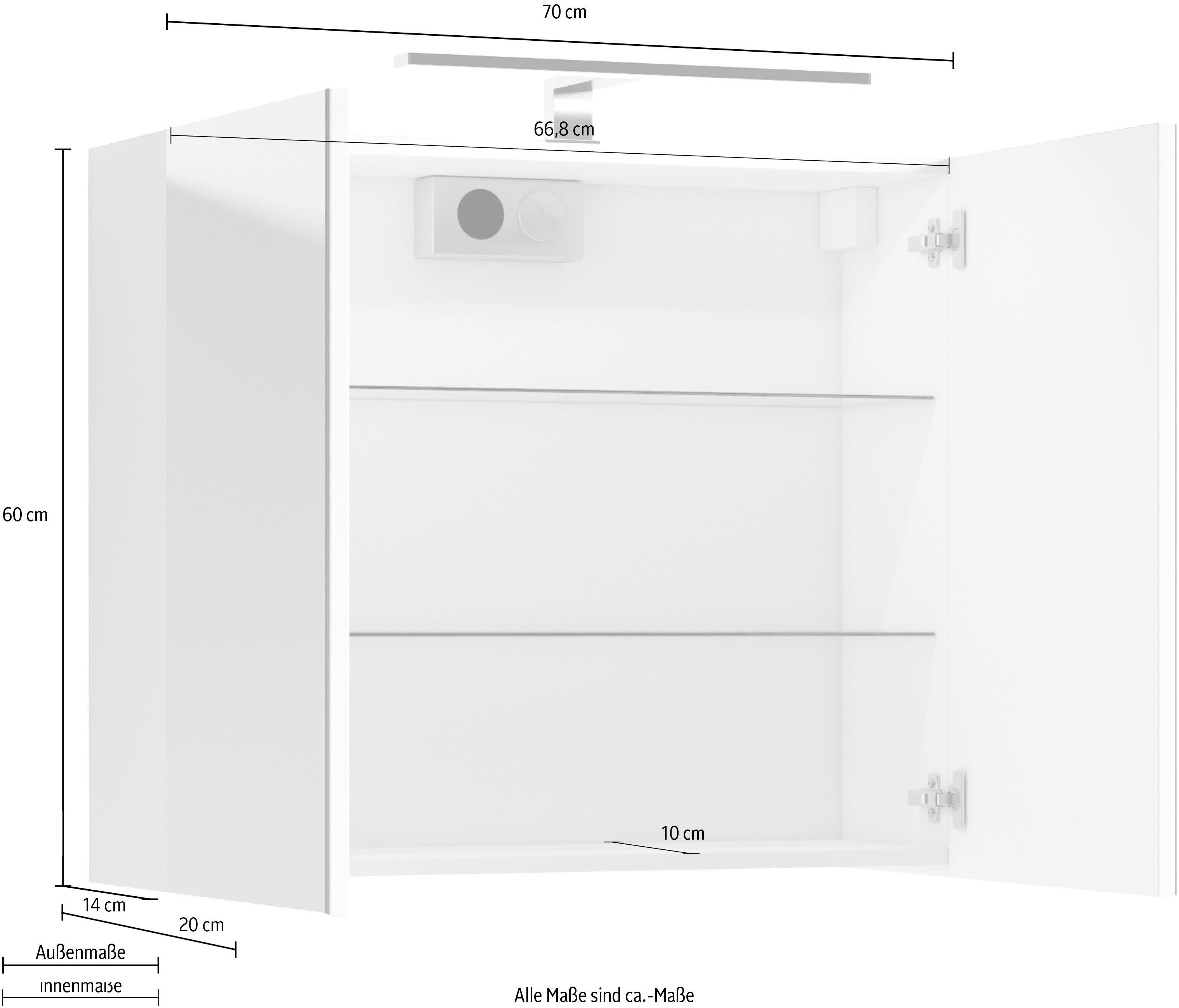 Homexperts Spiegelkast Salsa Breedte 70 cm, met ledverlichting & schakelaar-/stekkerdoos