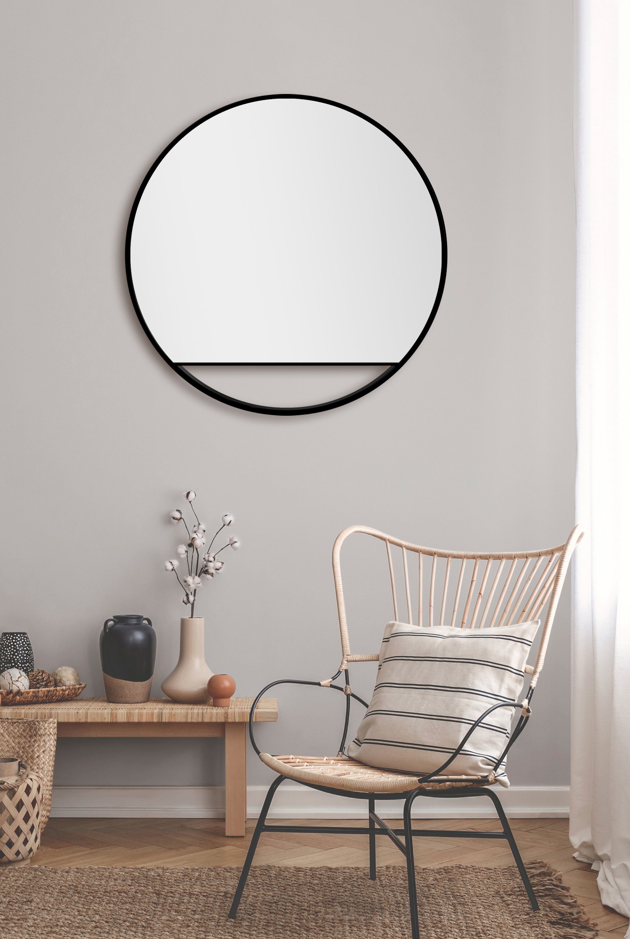 Talos Wandspiegel decoratieve ronde spiegel met aluminiumframe, ø 80 cm wandspiegels zwart