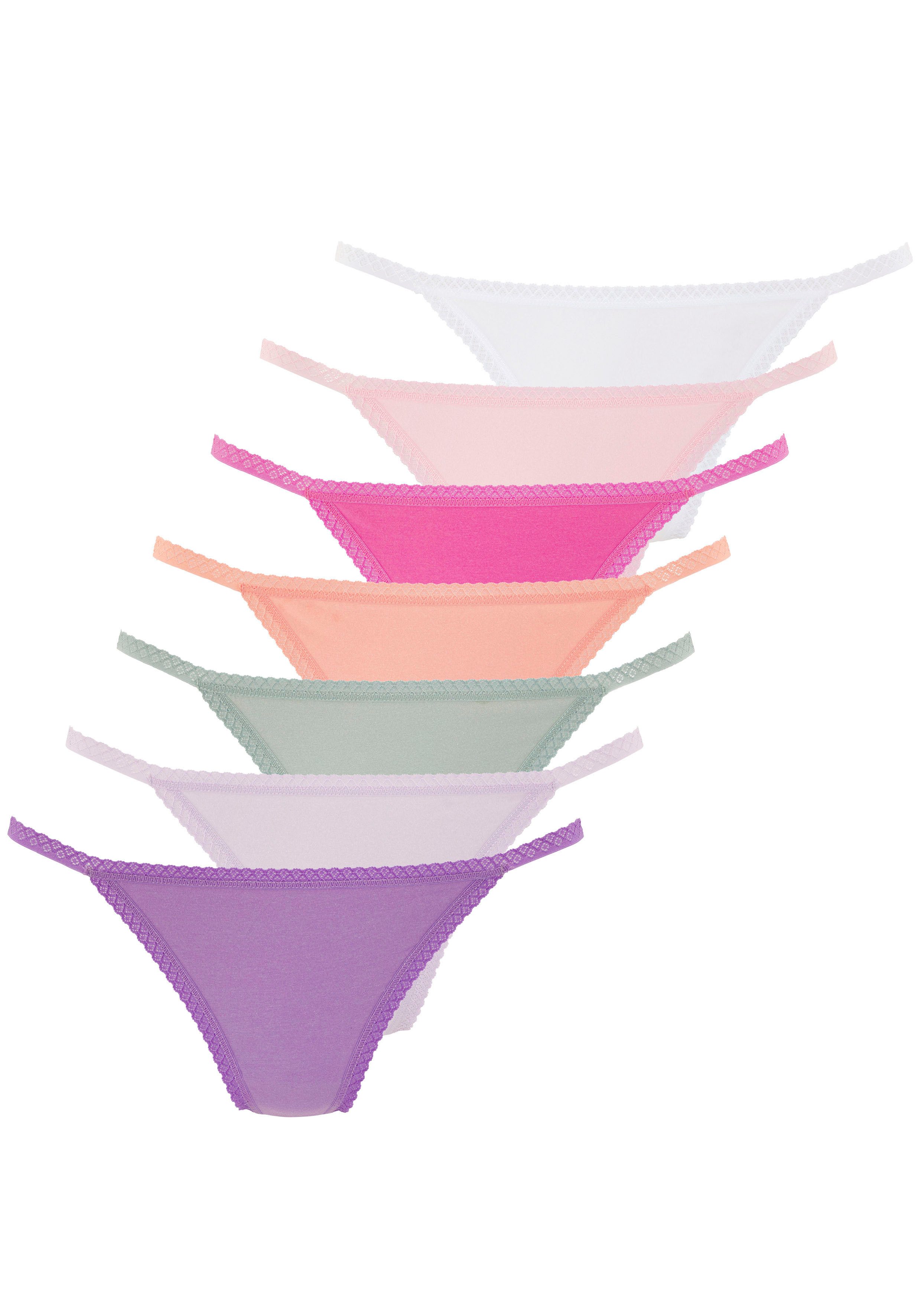 Vivance String met fijne kantafwerking en van zachte katoenkwaliteit (7 stuks in set) dames strings maat 44/46 multicolor