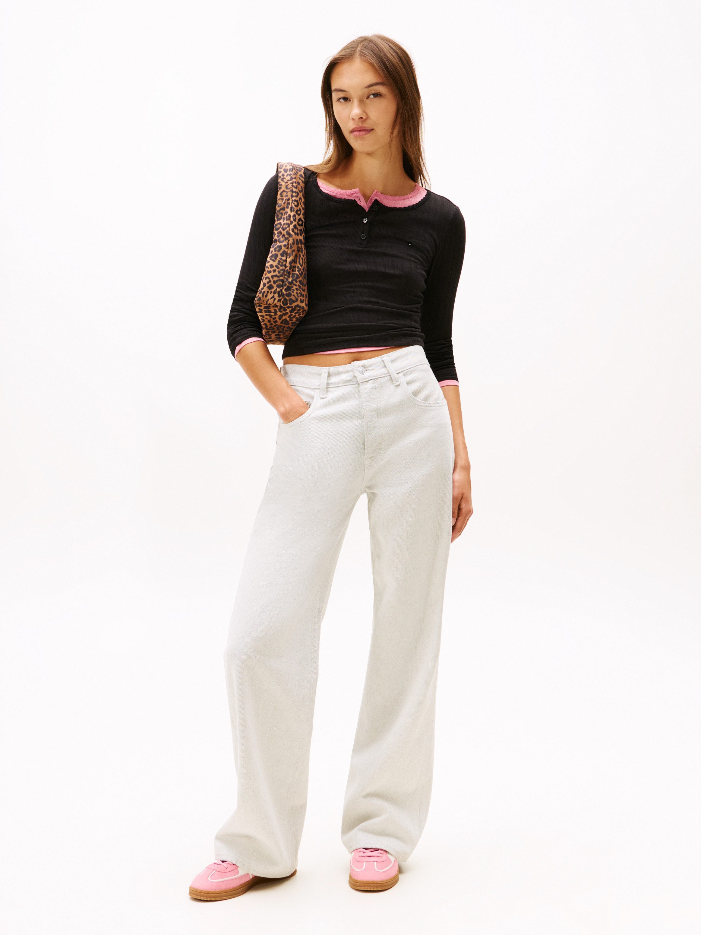 TOMMY JEANS Shirt met lange mouwen TJW SLIM SH IRREGULAR RIB LS