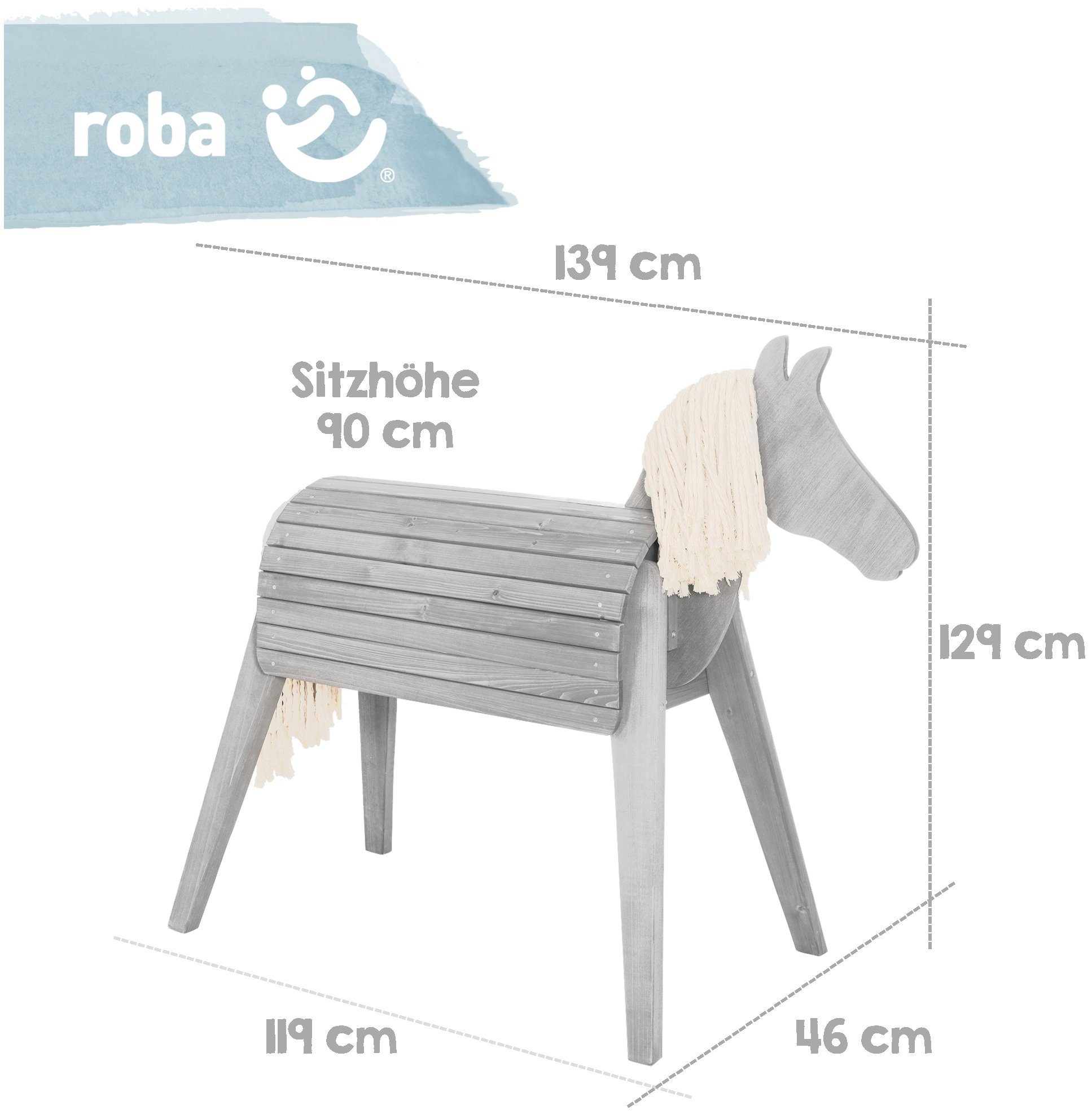 Roba® Houten paard Speelpaard Tuinpaard, HxBxD: 123 x 65 x 153 cm, zithoogte: 89 cm