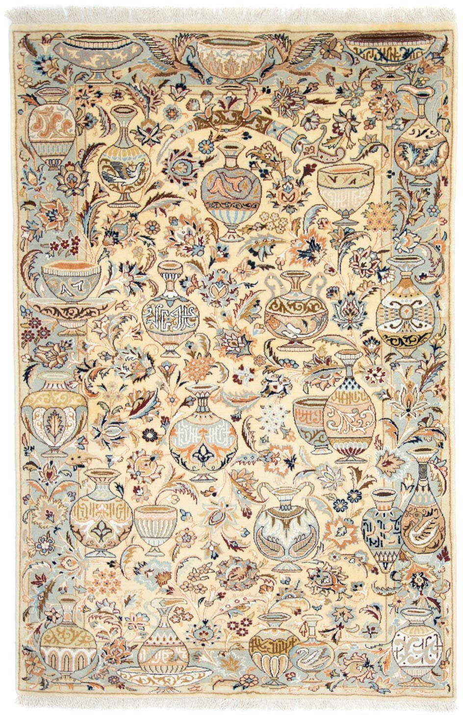 morgenland Wollen kleed Kasjmar figuratief beige 202 x 128 cm Uniek exemplaar met certificaat