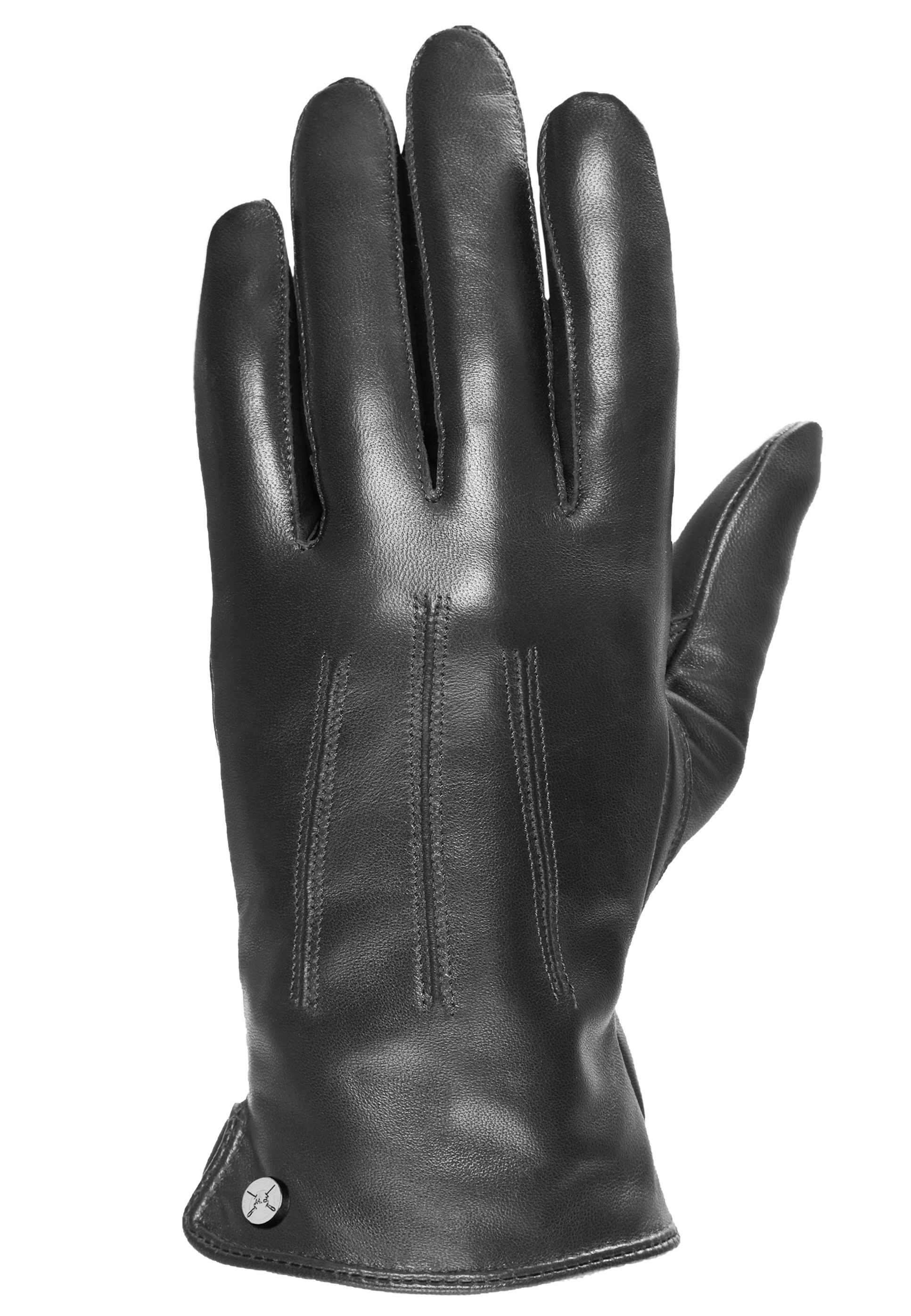 PEARLWOOD Leren handschoenen Grijs Zachte binnenvoering met wol, decoratieve stiksels(1 paar)