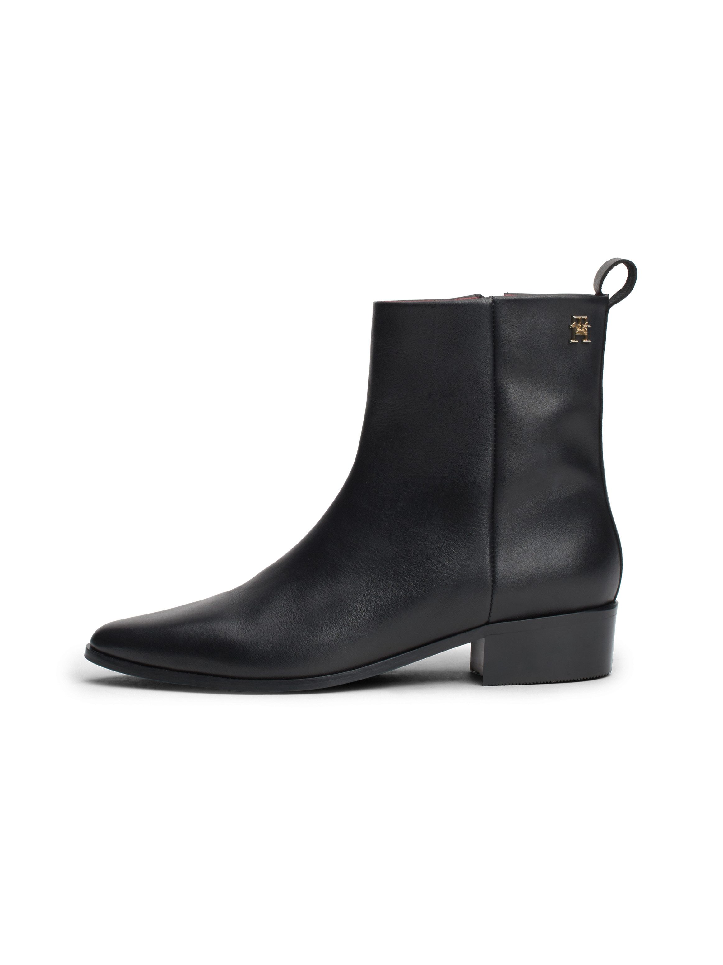 Tommy Hilfiger Laarsjes LOW COWBOY FLAT LEATHER , basic, blokhak, zakelijke schoen in smalle vorm