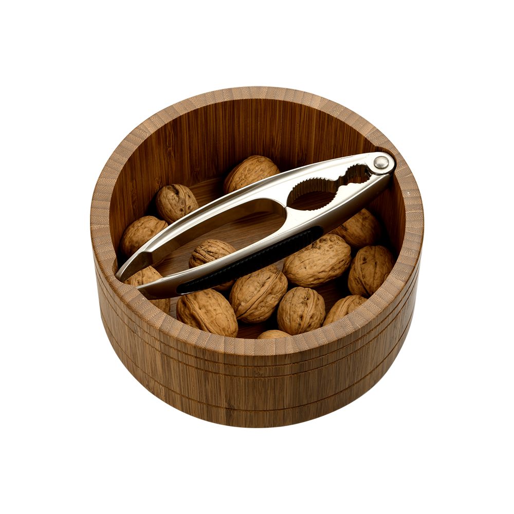 KESPER for kitchen & home Schaal Noten schaal inclusief notenkraker, rond, donker bamboe, FSC