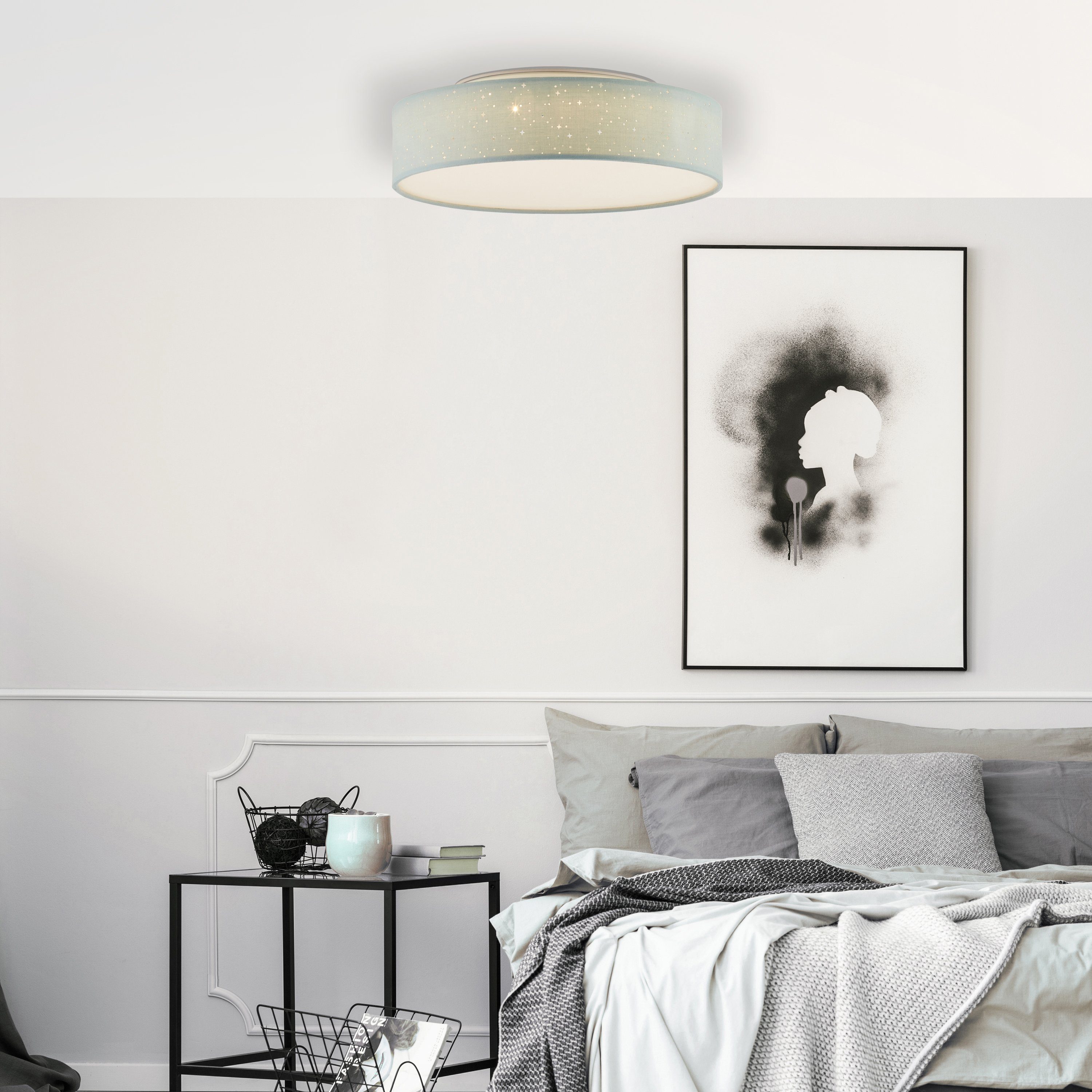 Brilliant Leuchten Plafondlamp Baska Ø 38 cm, stoffen kap sterrenhemel-look, 3-traps dimbaar (1 stuk)