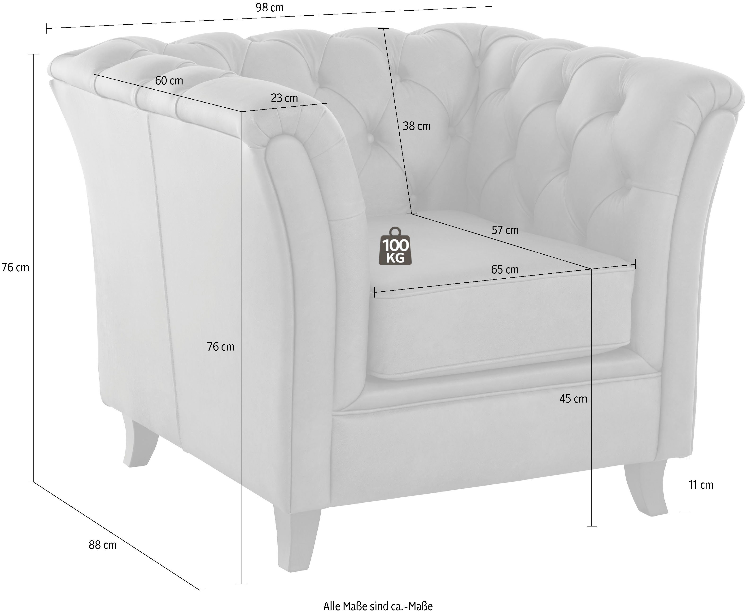 Home affaire Chesterfield-fauteuil Reims cocktailstoel, stoel met echte chesterfield-capitonnage, uitstekende verwerking