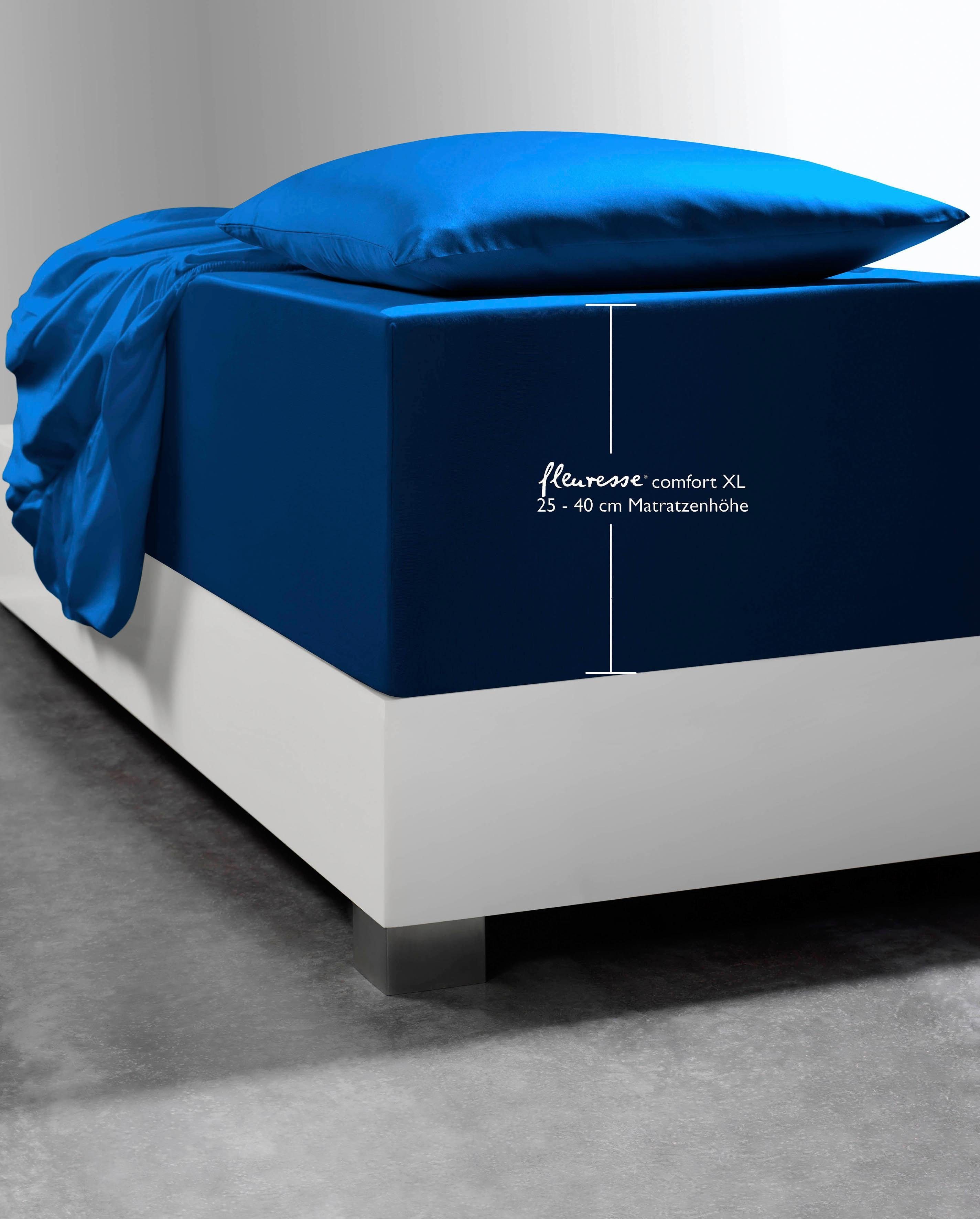 fleuresse Hoeslaken Comfort XL Mako jersey, voor matrassen tot 40 cm hoog, onderlaken, hoeslaken (1 stuk) hoeslakens blauw