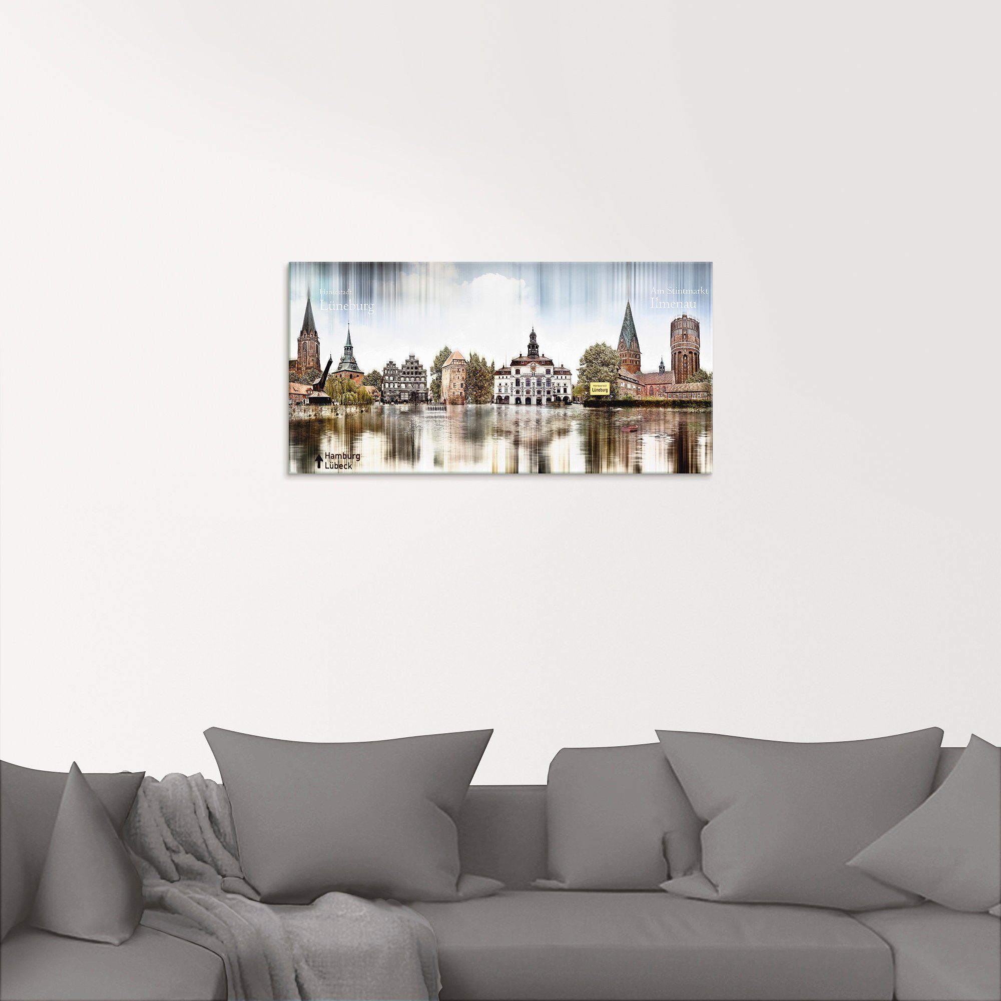 Artland Print op glas Lüneburg skyline abstracte collage