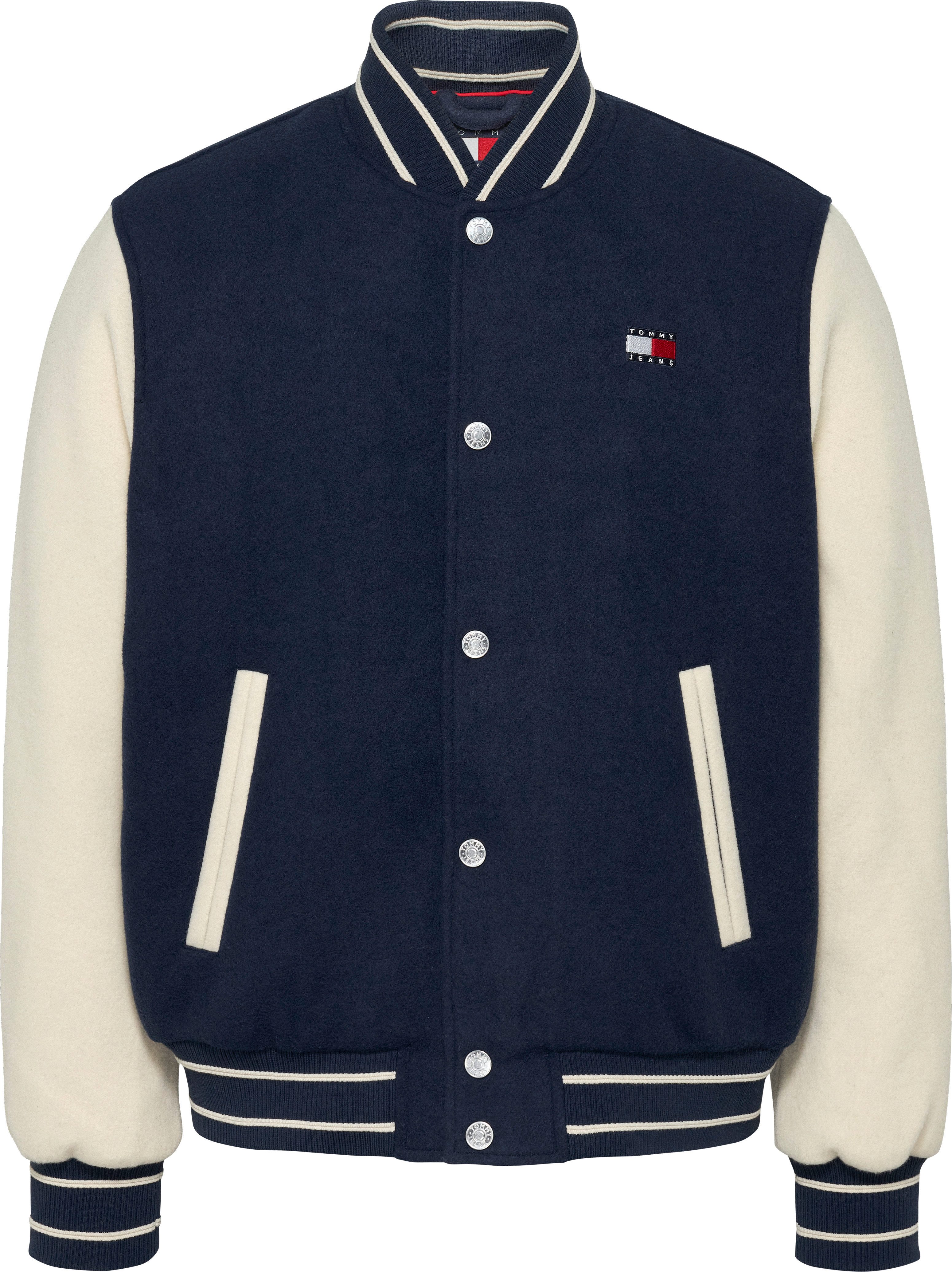 TOMMY JEANS Bomberjack TJM WOOL BLEND VARSITY JKT EXT met colorblock-ontwerp, logoborduring