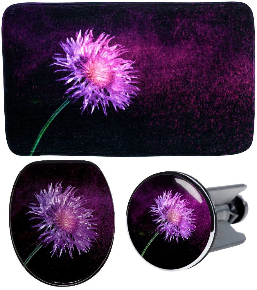 Sanilo Sets badkameraccessoires Purple Dust bestaand uit toiletzitting, badmat en wastafelplug (complete set, 3-delig)