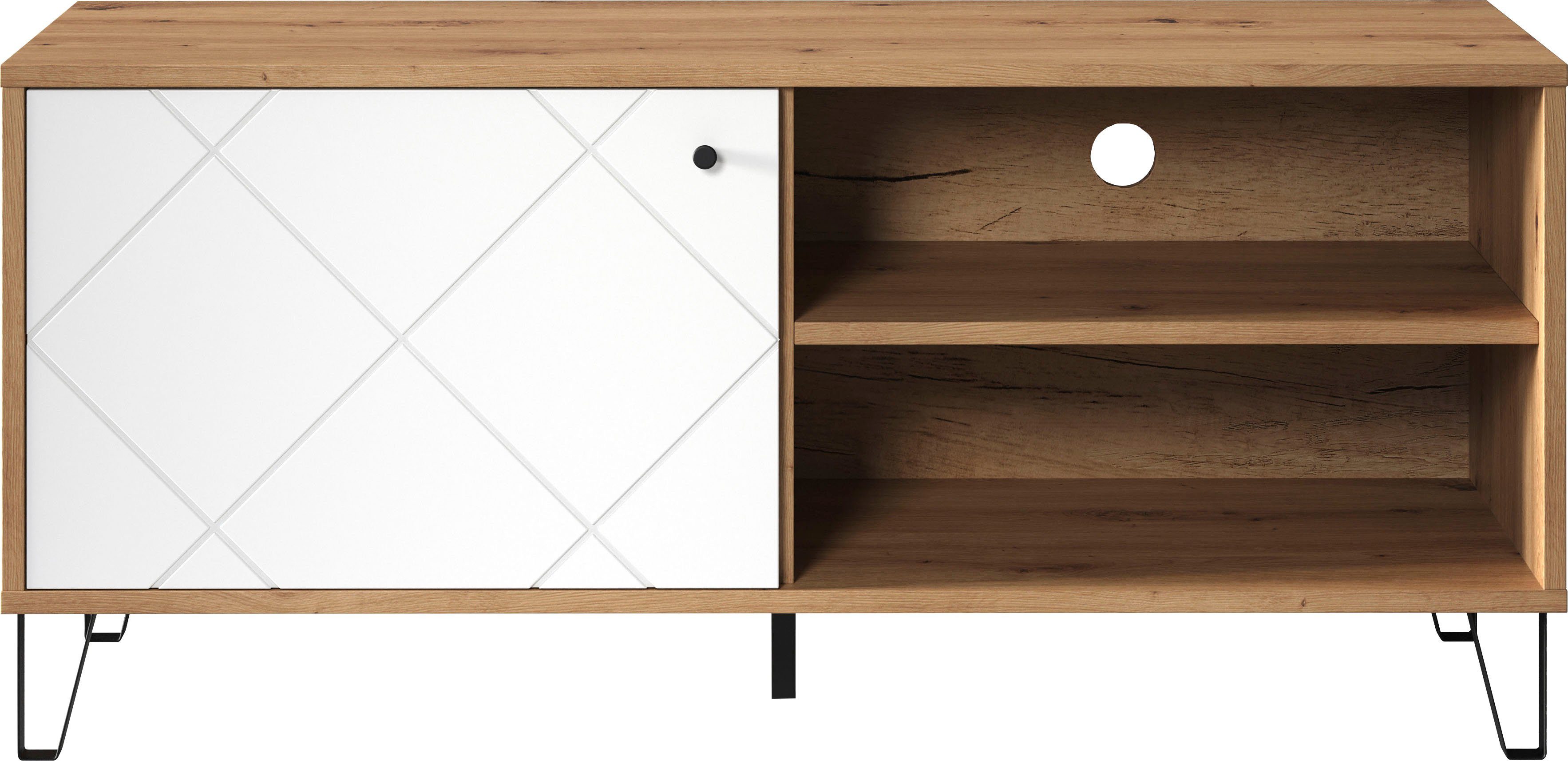 Places of Style Tv-meubel Tarragona TV-kast TV-lowboard met frezingen in ruitlook en praktische kabeldoorvoer