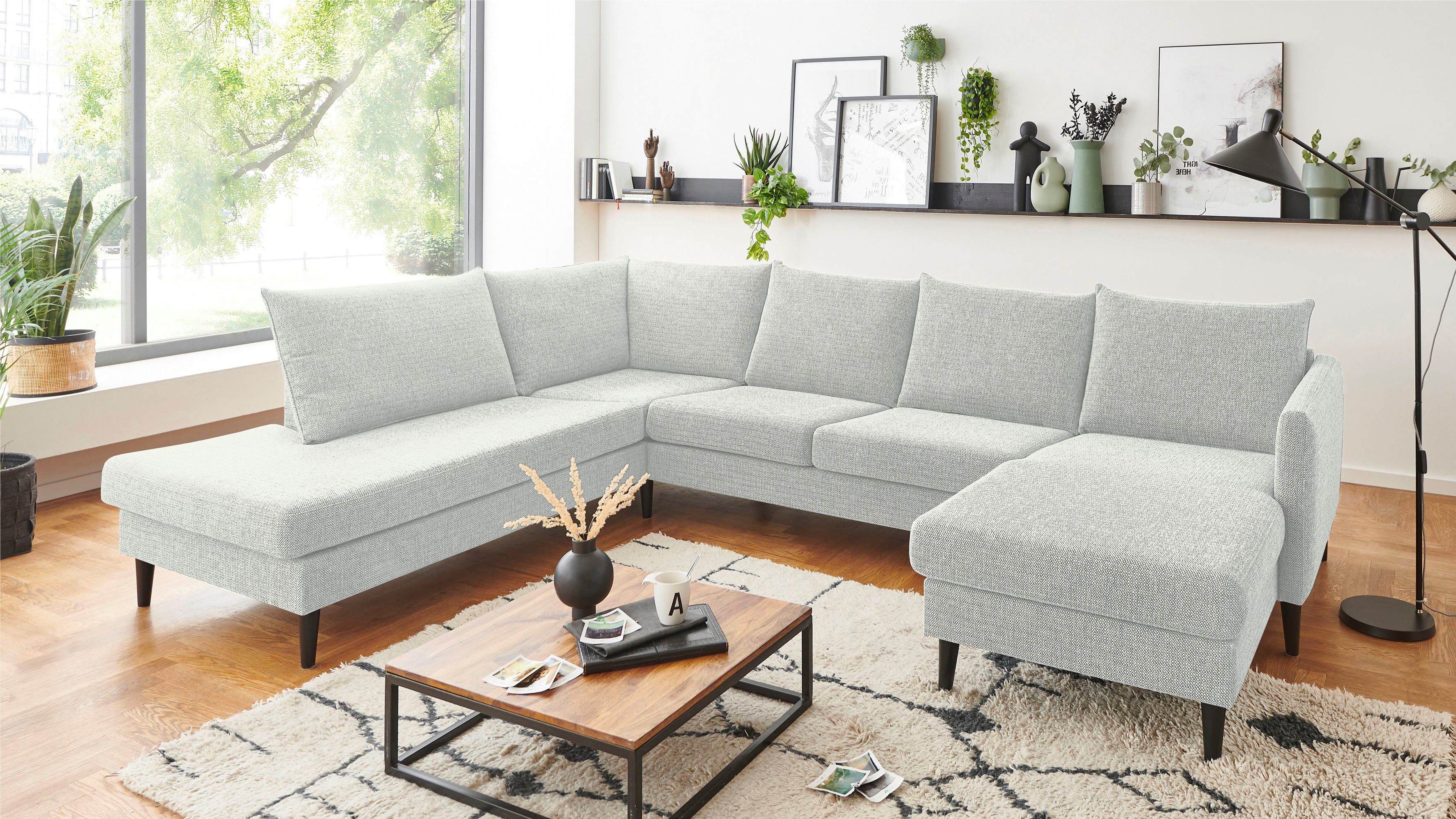 ATLANTIC home collection Zithoek Rekvik U-vorm met golfvering, met massief houten poten