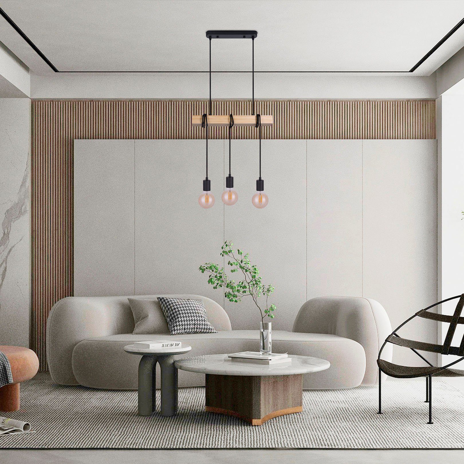 Paco Home Hanglamp Sina LED pendellamp hanglamp woonkamer eetkamer vintage hout 3x E27