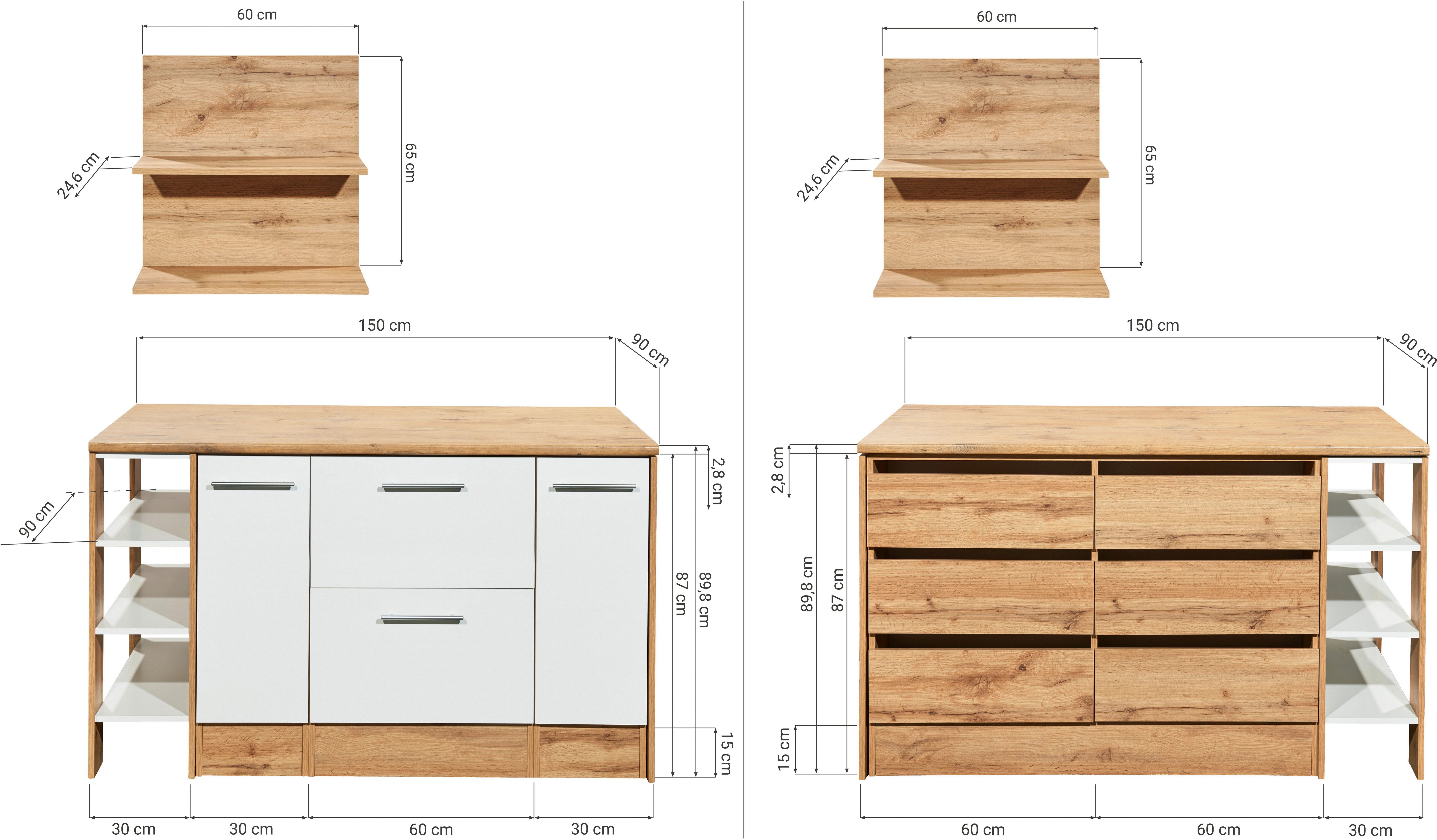 RESPEKTA Kookeiland HILDE Breedte 150 cm, incl. wandplank