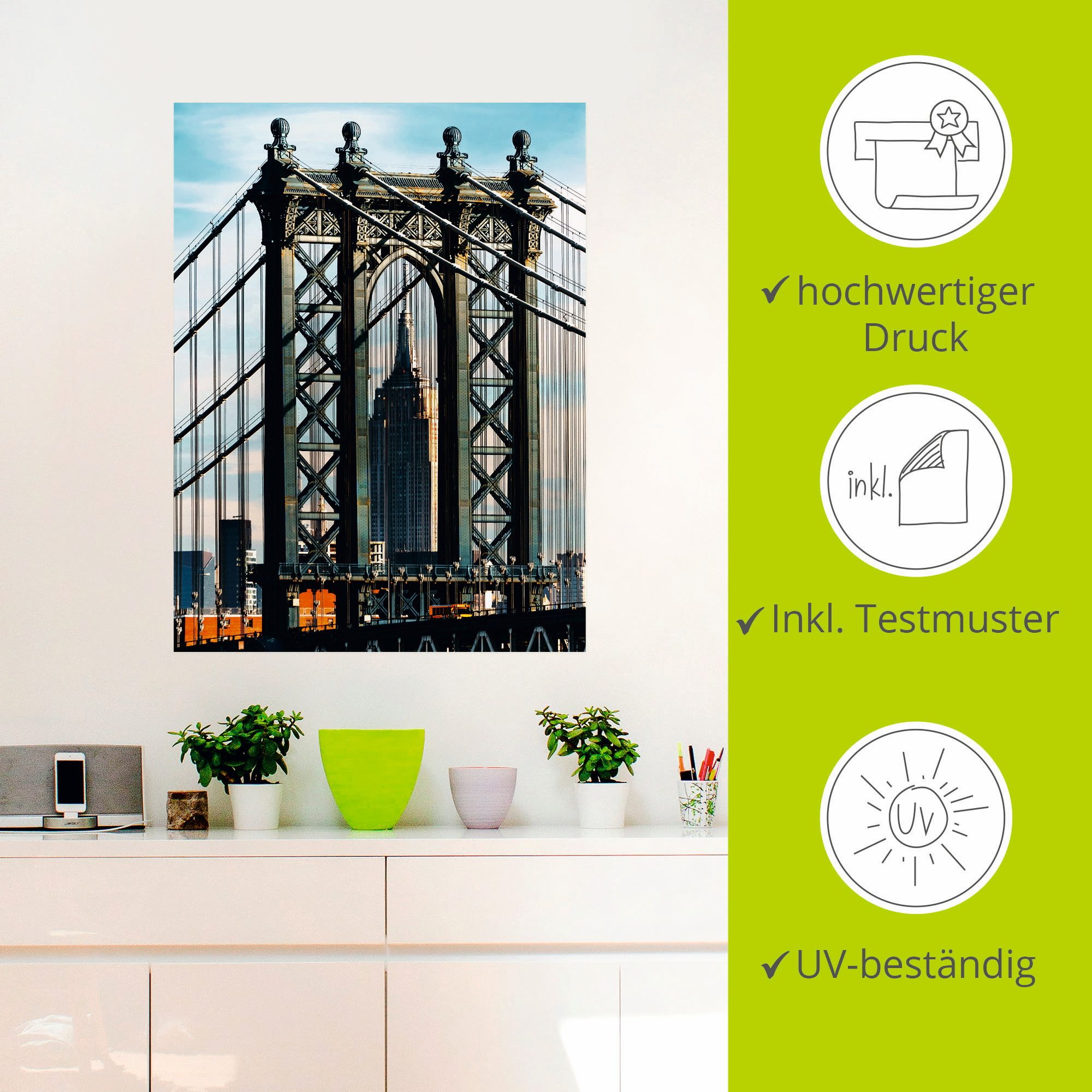 Artland Artprint New York Manhattan Bridge als artprint op linnen, muursticker in verschillende maten