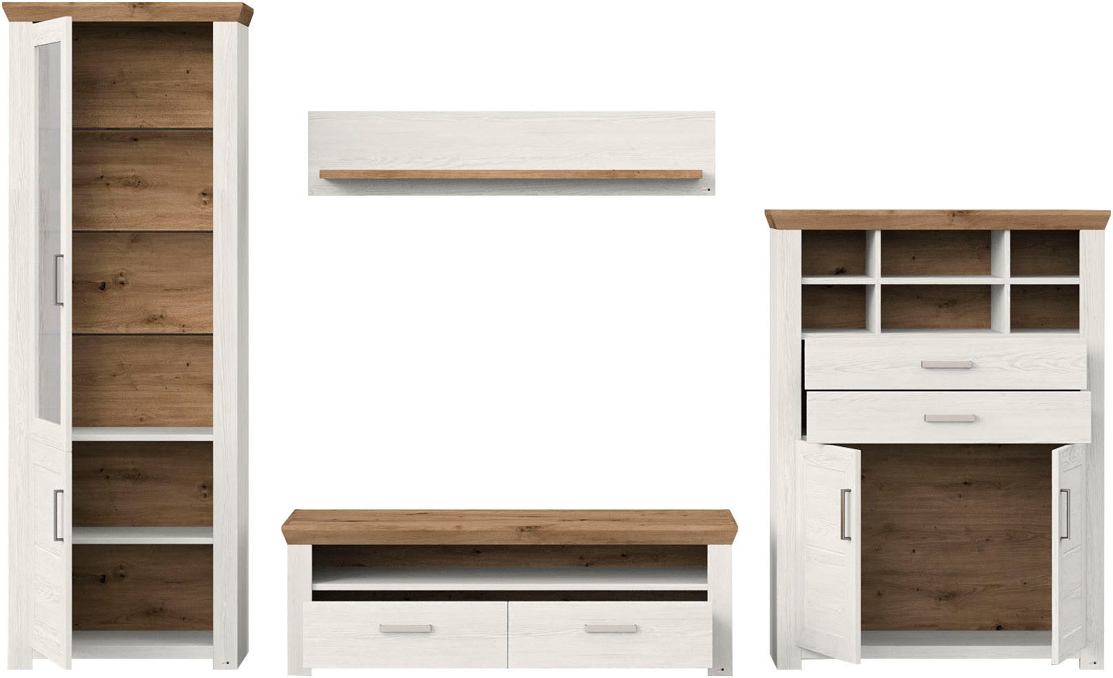 set one by Musterring Wandmeubel York Combinatie 23, in 3 kleurvarianten, totale breedte 314 cm (4-delig) tv-wandmeubels wit