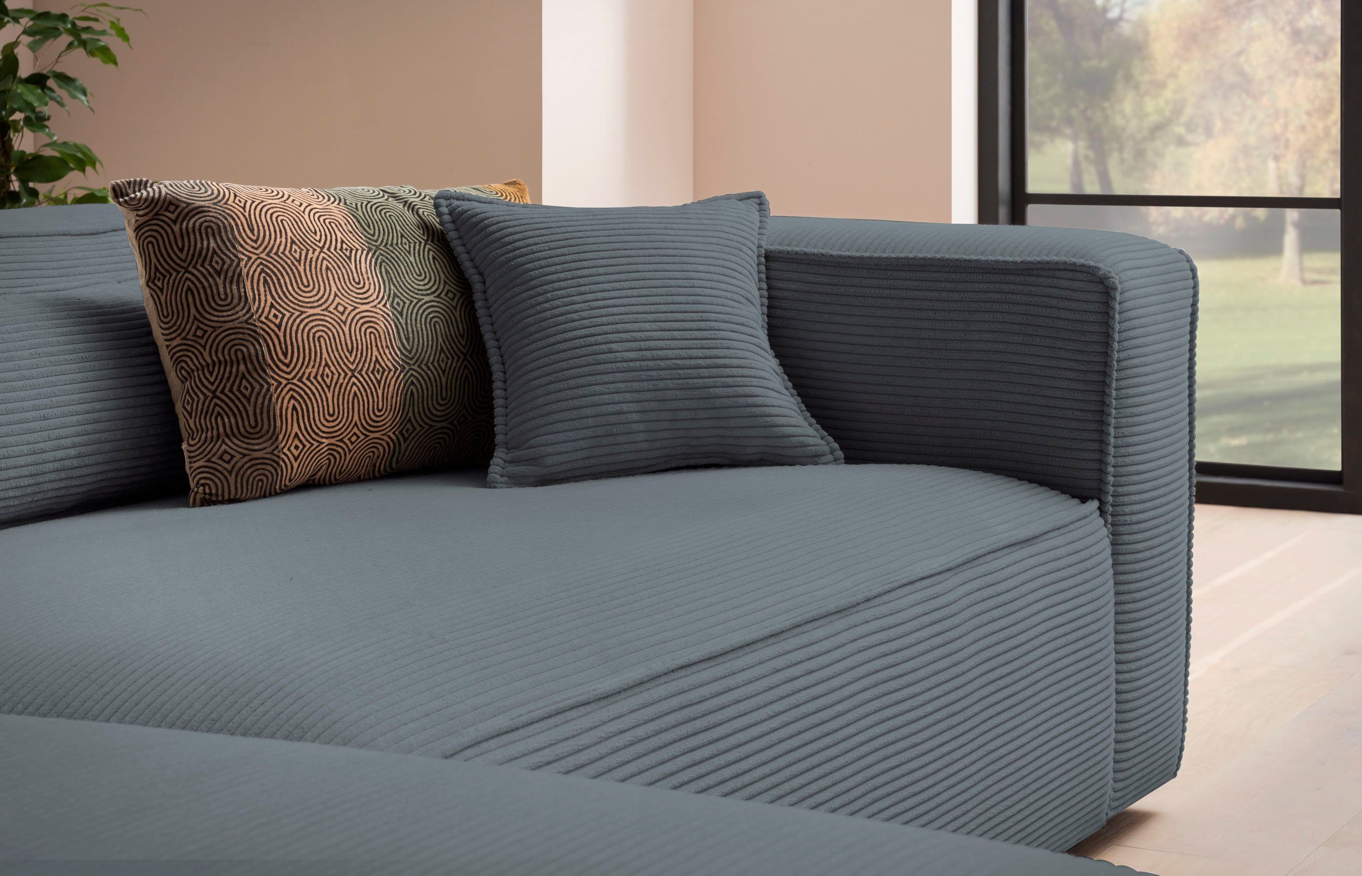 LeGer Home by Lena Gercke Hoekbank PIARA XXL, Big-sofa in cord of linnenlook, L-vorm, met biesnaad
