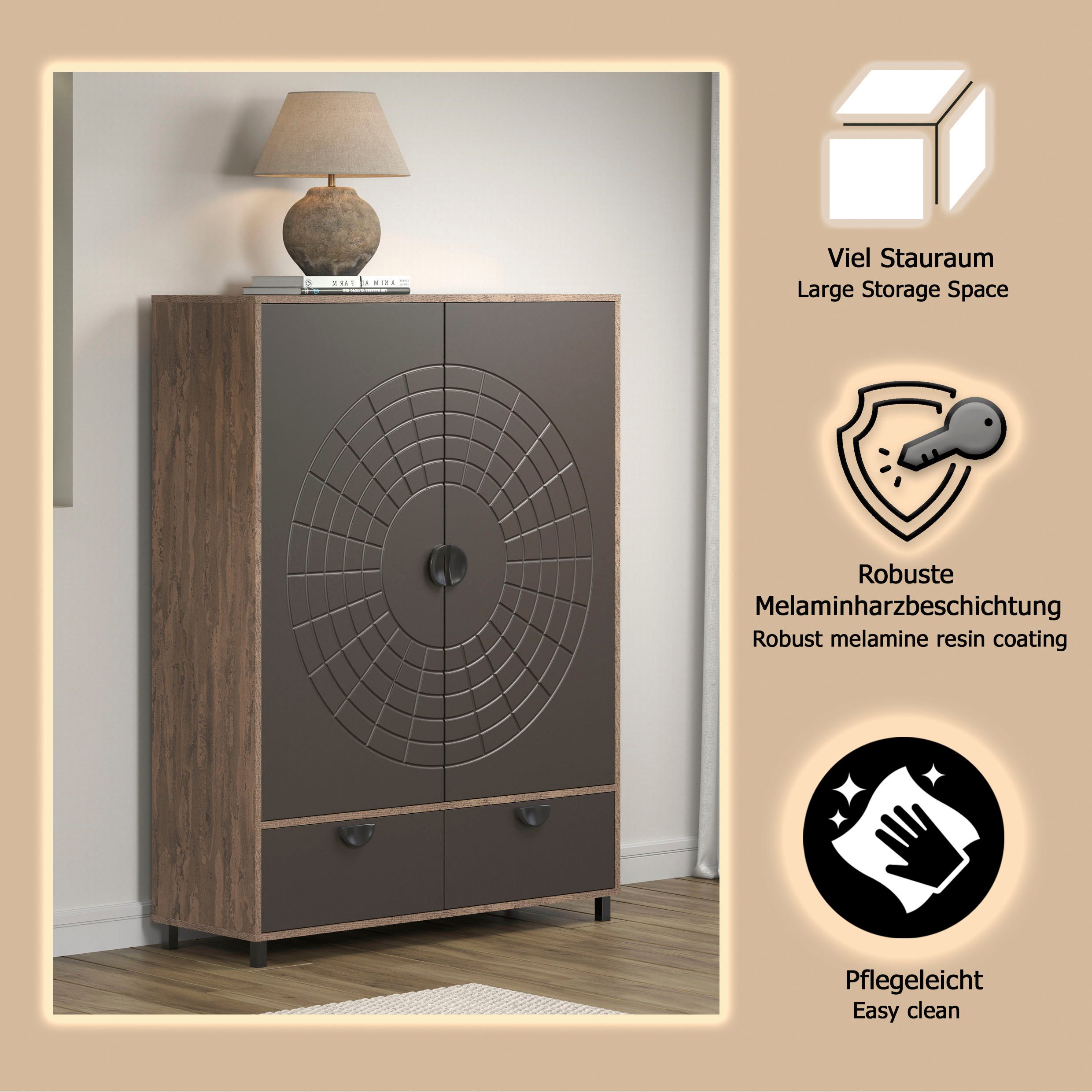 INOSIGN Highboard Fusion Opbergkast met bijzonder cirkelpatroon - (B/D/H) 120/42/163 cm (1 stuk)