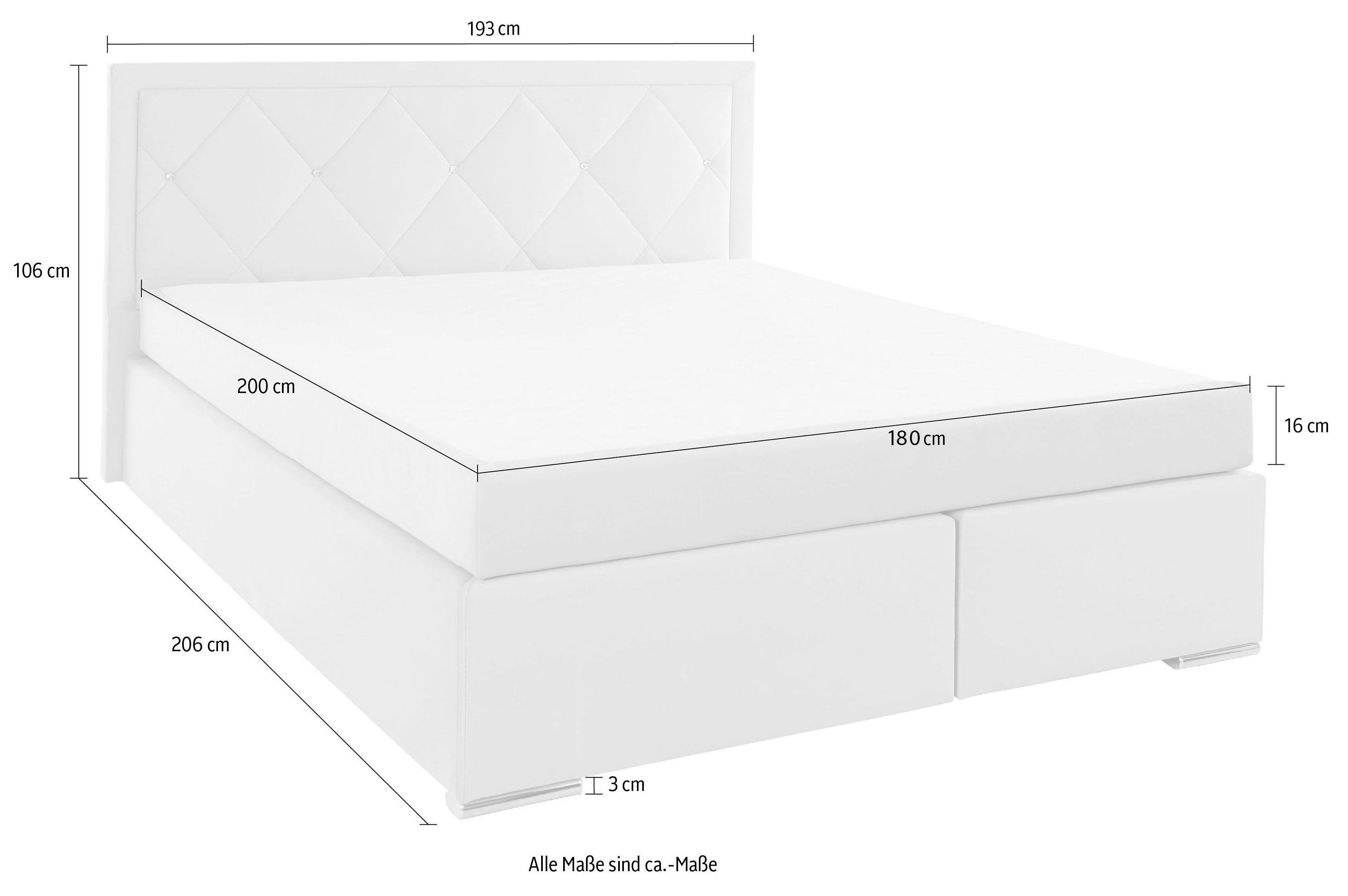 Leonique Boxspring Alfie, bestseller, optioneel met bedlade met strassteentjes in het hoofdbord, h2, h3 en h4 ter keuze