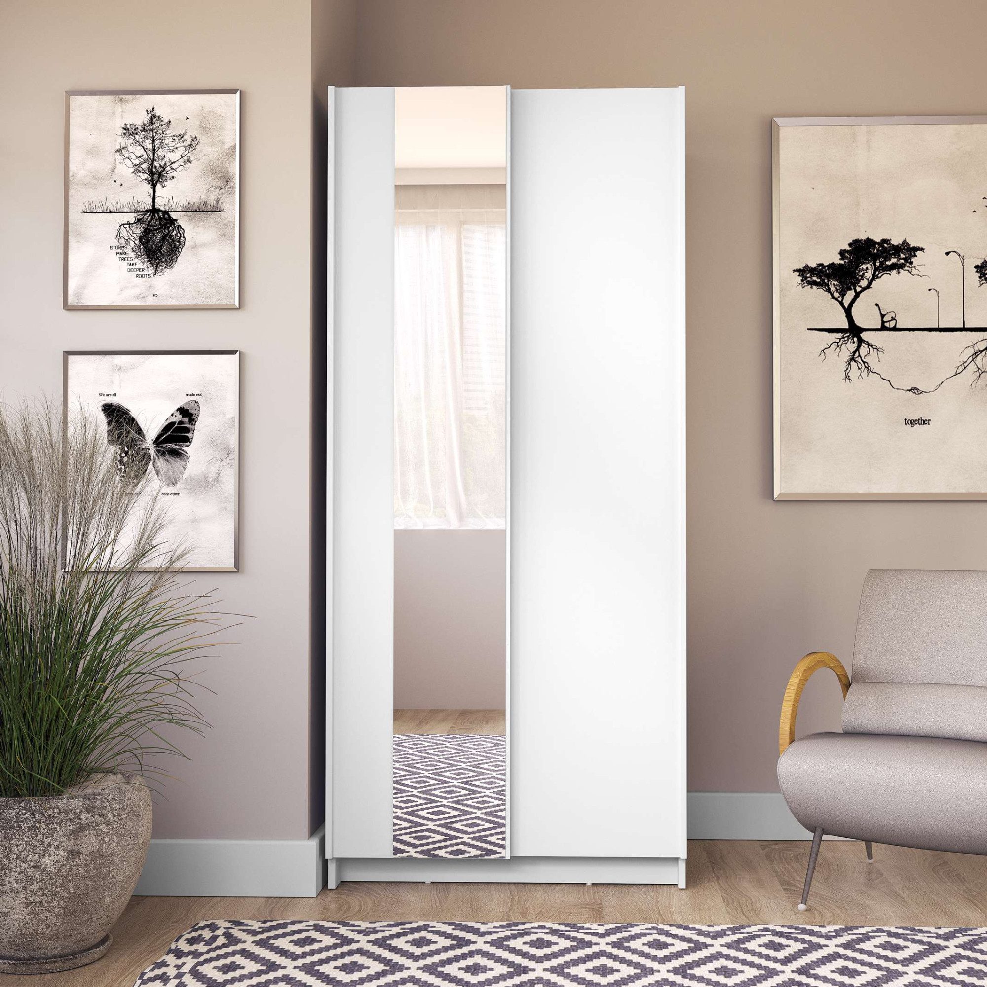 INOSIGN Kledingkast Hildreth linnenkast schuifdeuren, goedkope verzendkosten met spiegel, fsc®-gecertificeerd houtmateriaal, in 3 breedtes